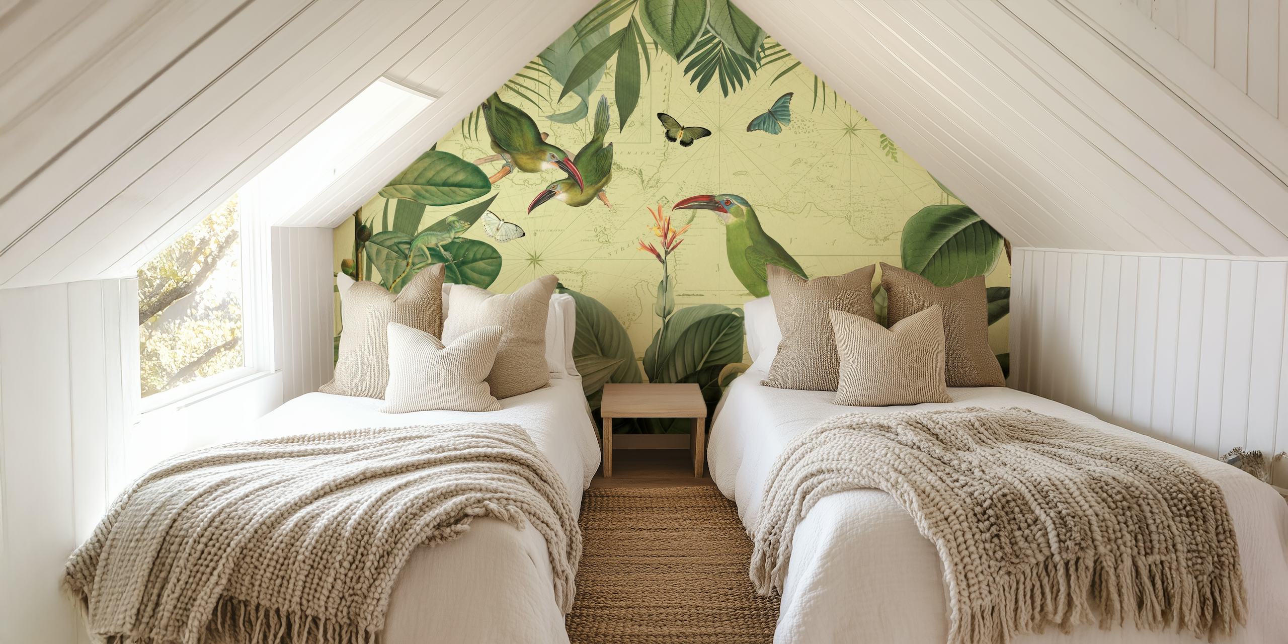 Vintage Bird Enchantment Tropical Jungle wallpaper.