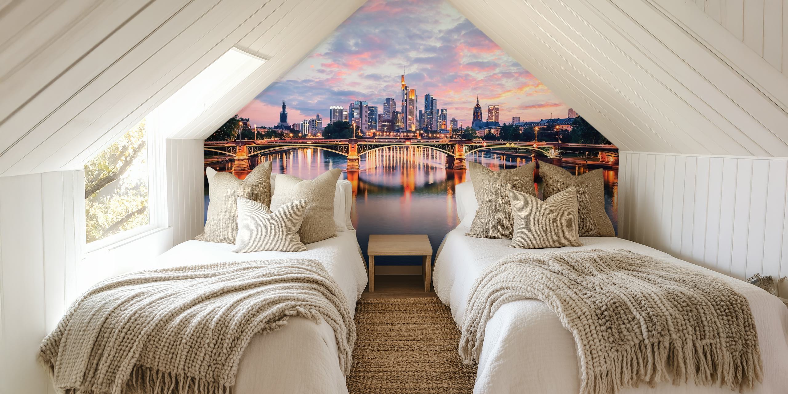 City skyline during sunset with colorful sky wallpaper