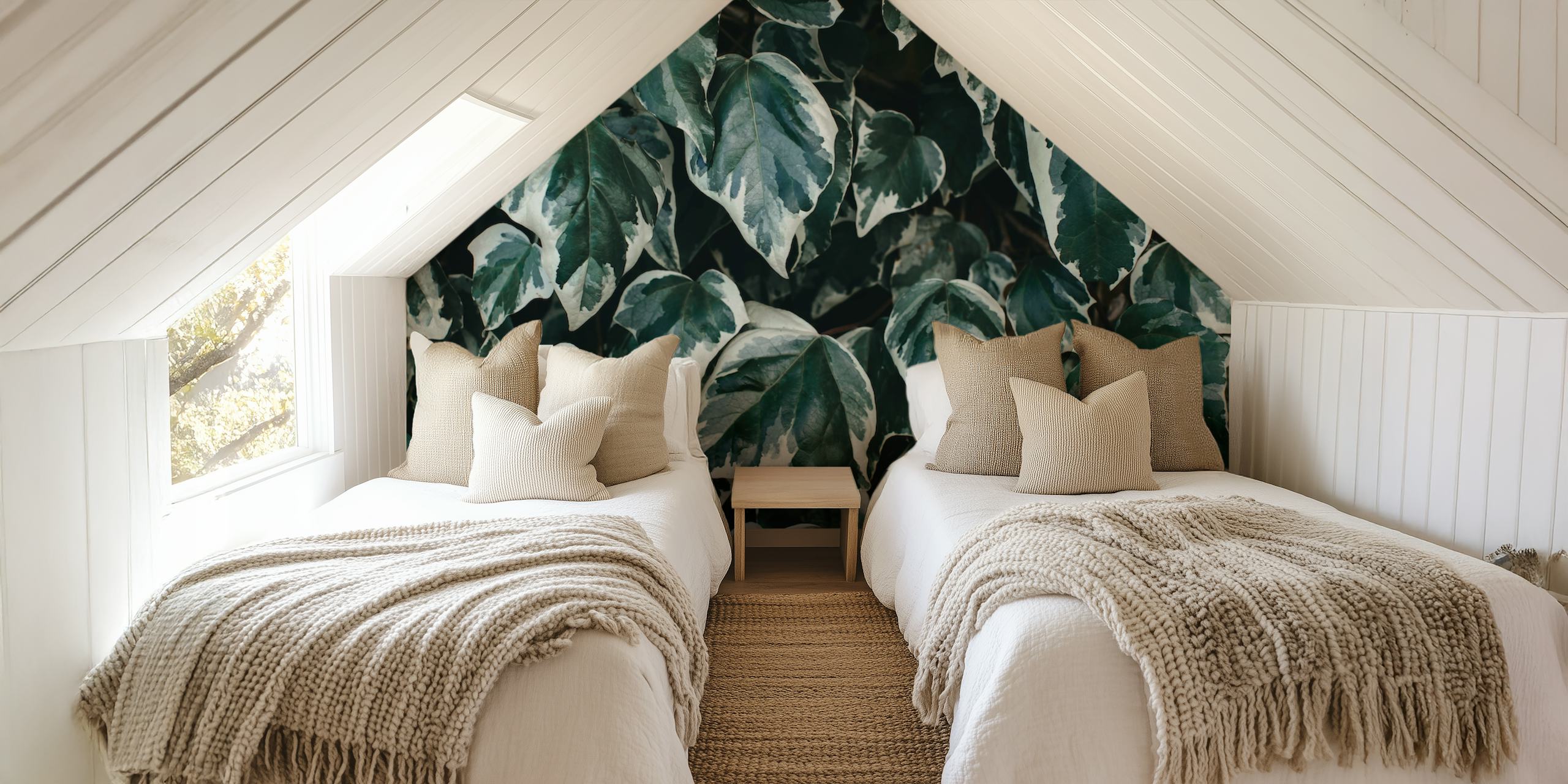 Groene Leaves Green Ivy wallpaper in een kamer