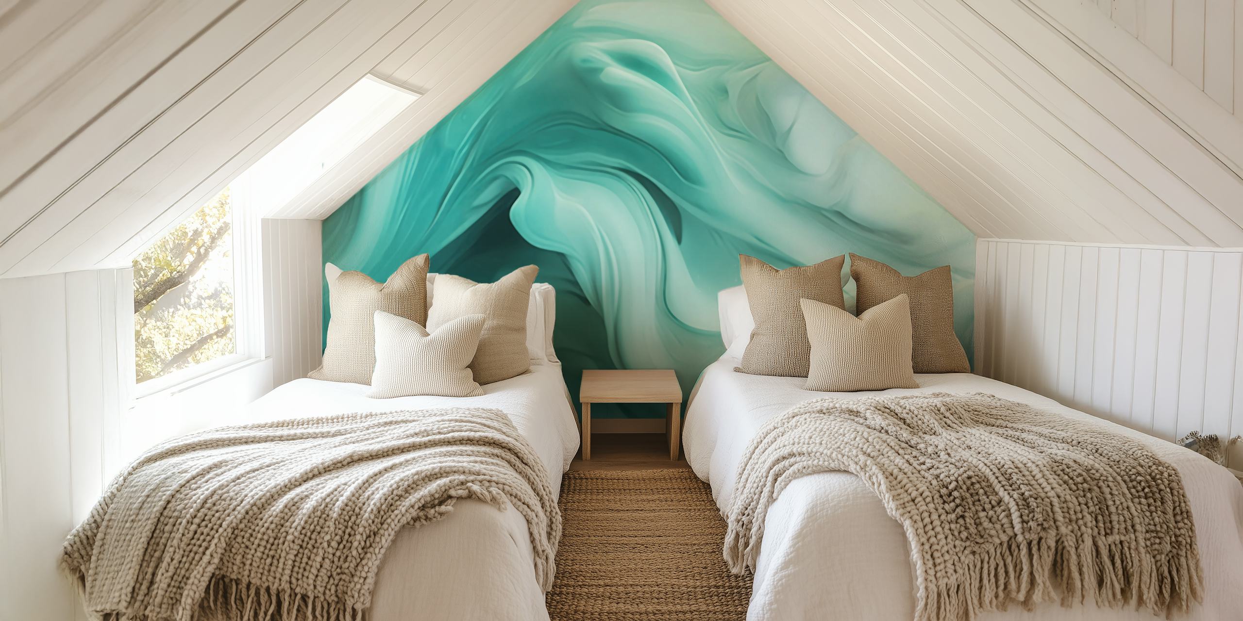 Fluid abstract patterns in mint and turquoise colors wallpaper