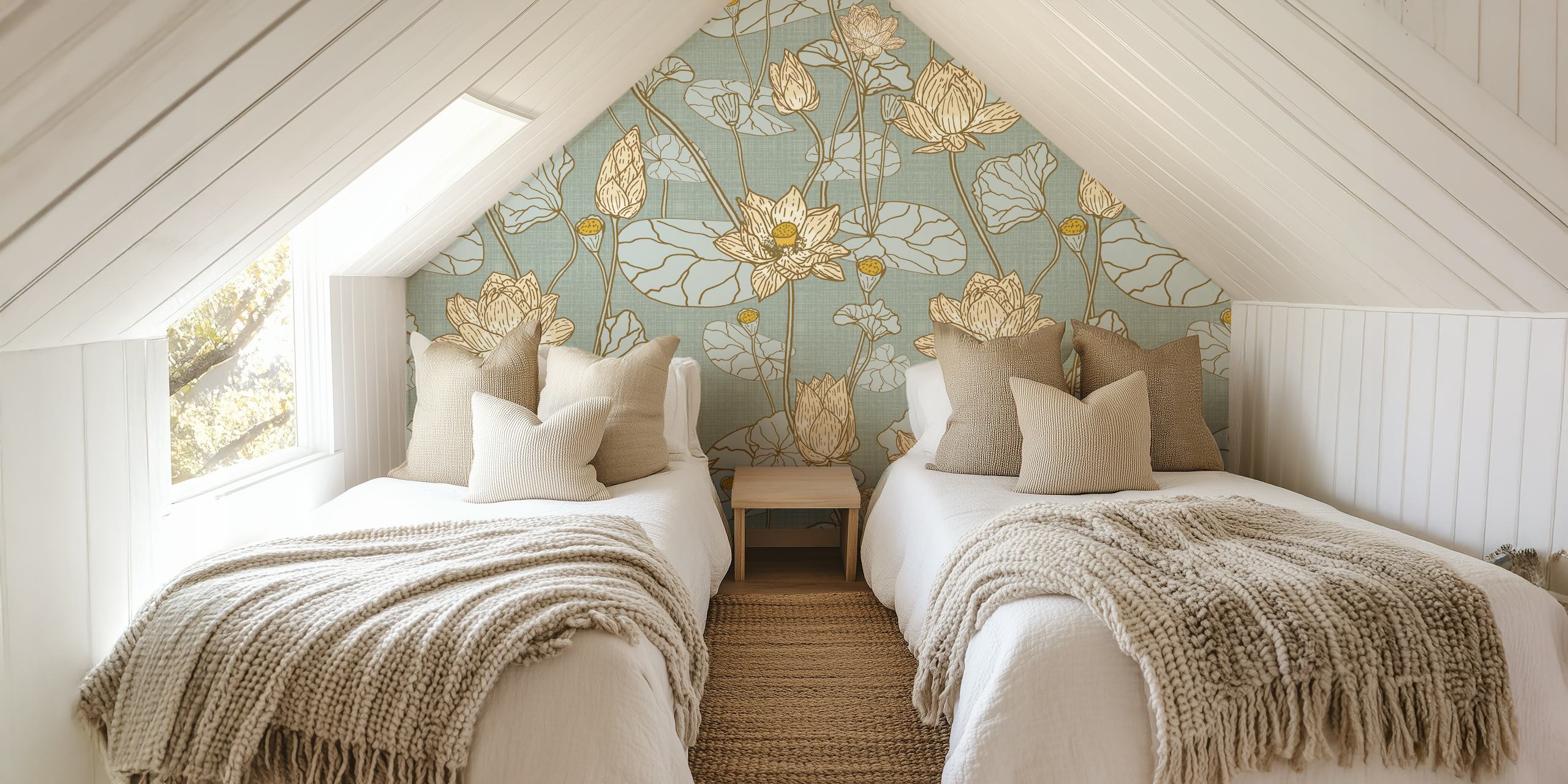 Garden of Lotus Flowers wallpaper in een kamer
