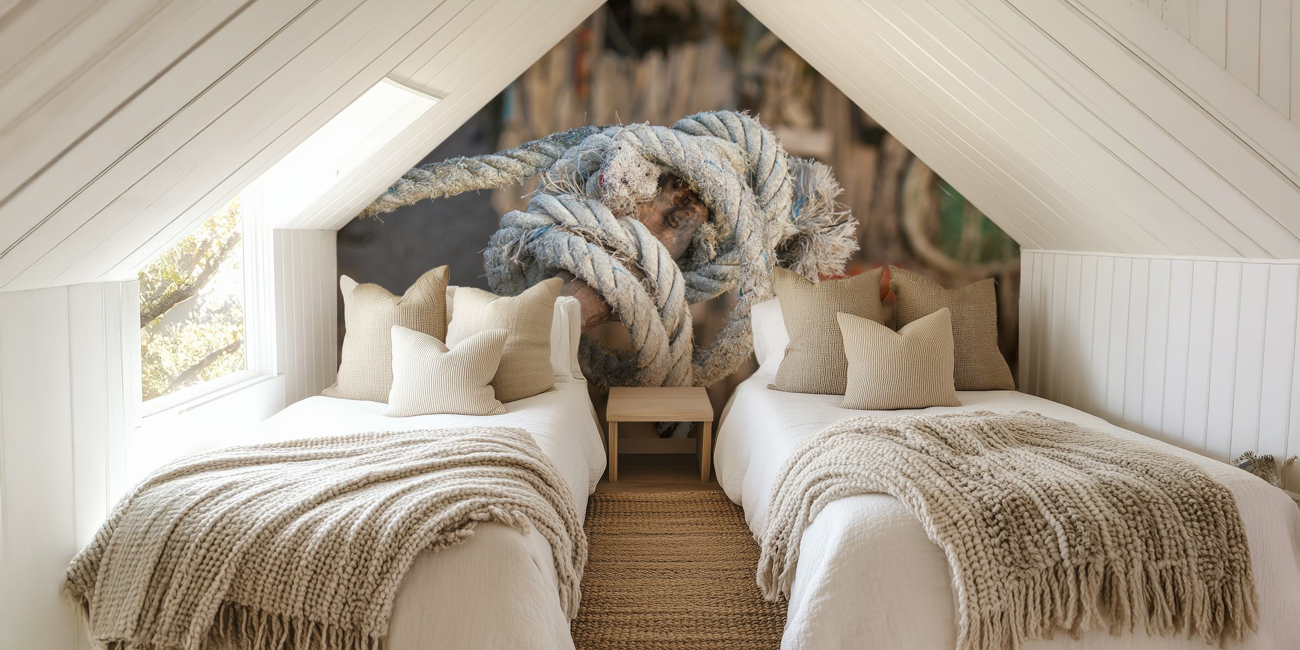 Old rope tied on driftwood wallpaper