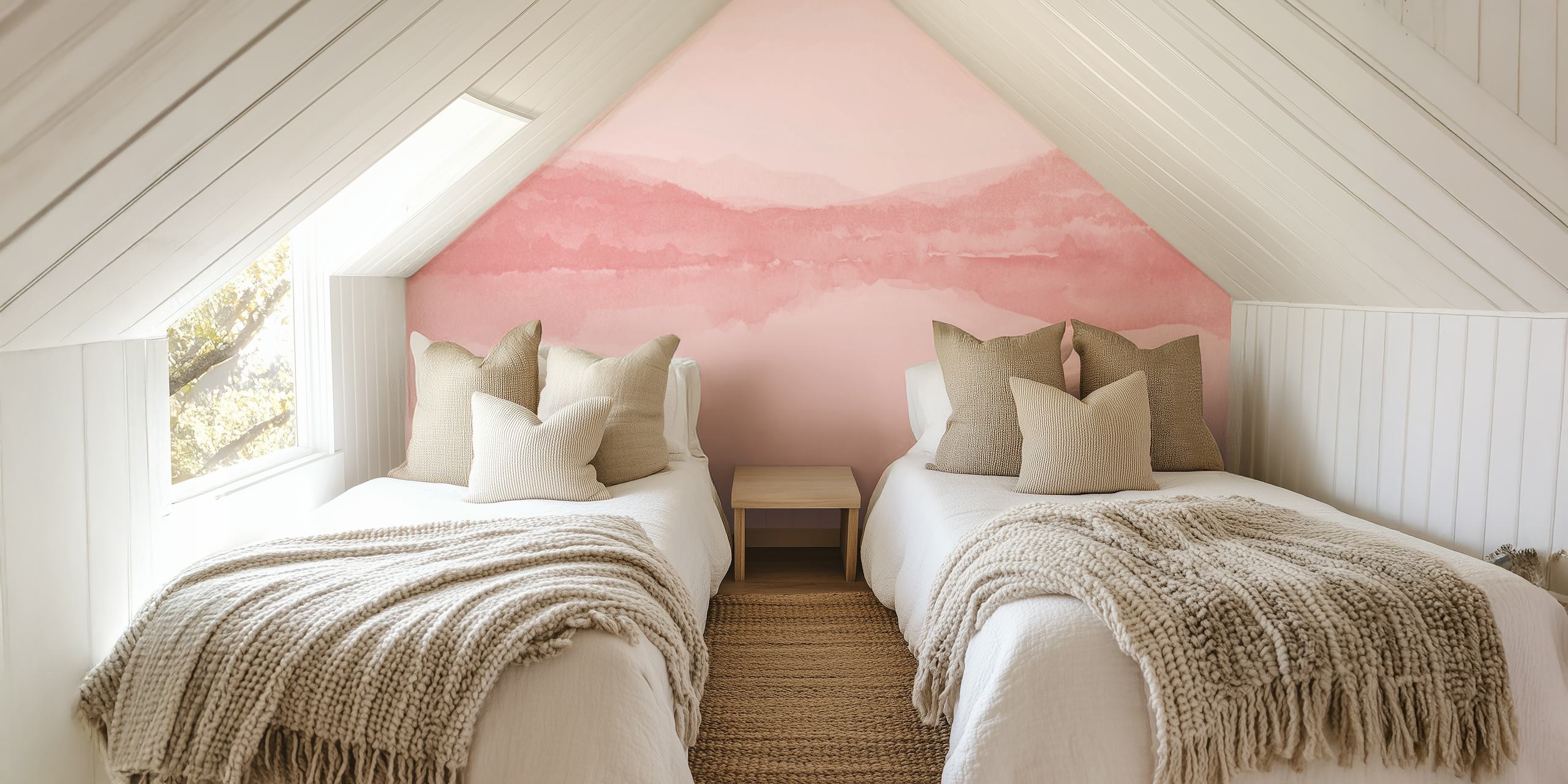 Fotomurais paisagistícos em aquarela rosa sutil para decoração de interiores