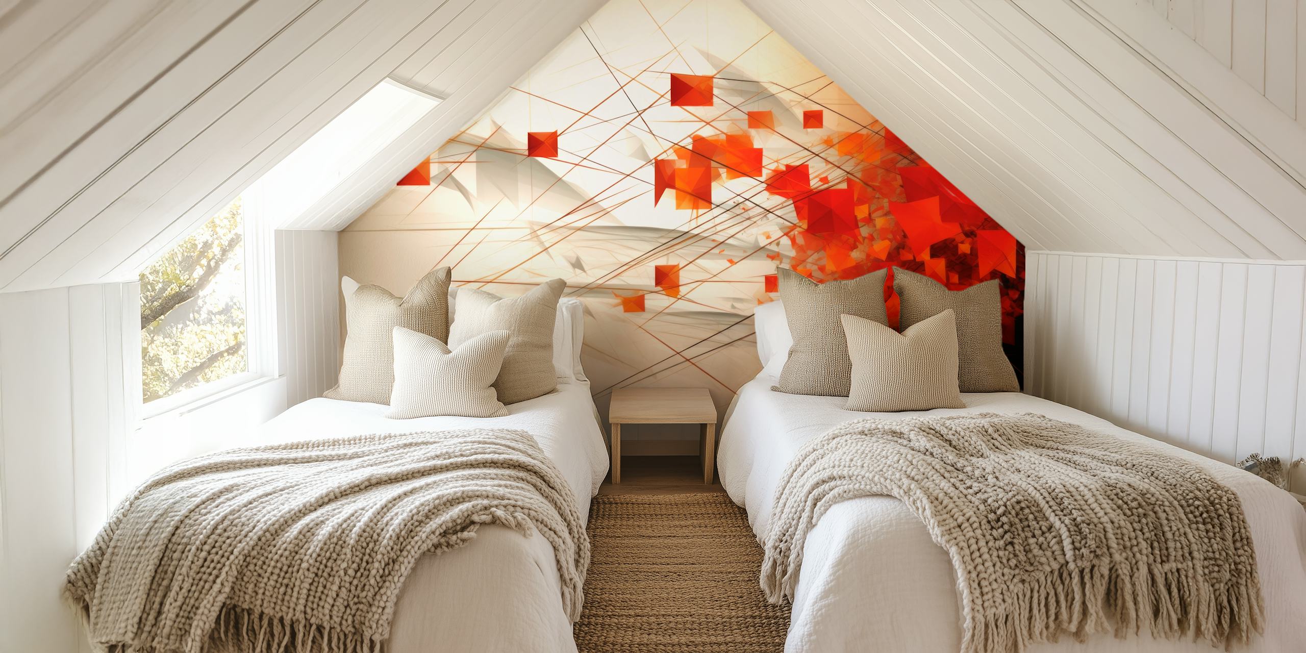 Abstract geometric shapes and autumn foliage wall mural