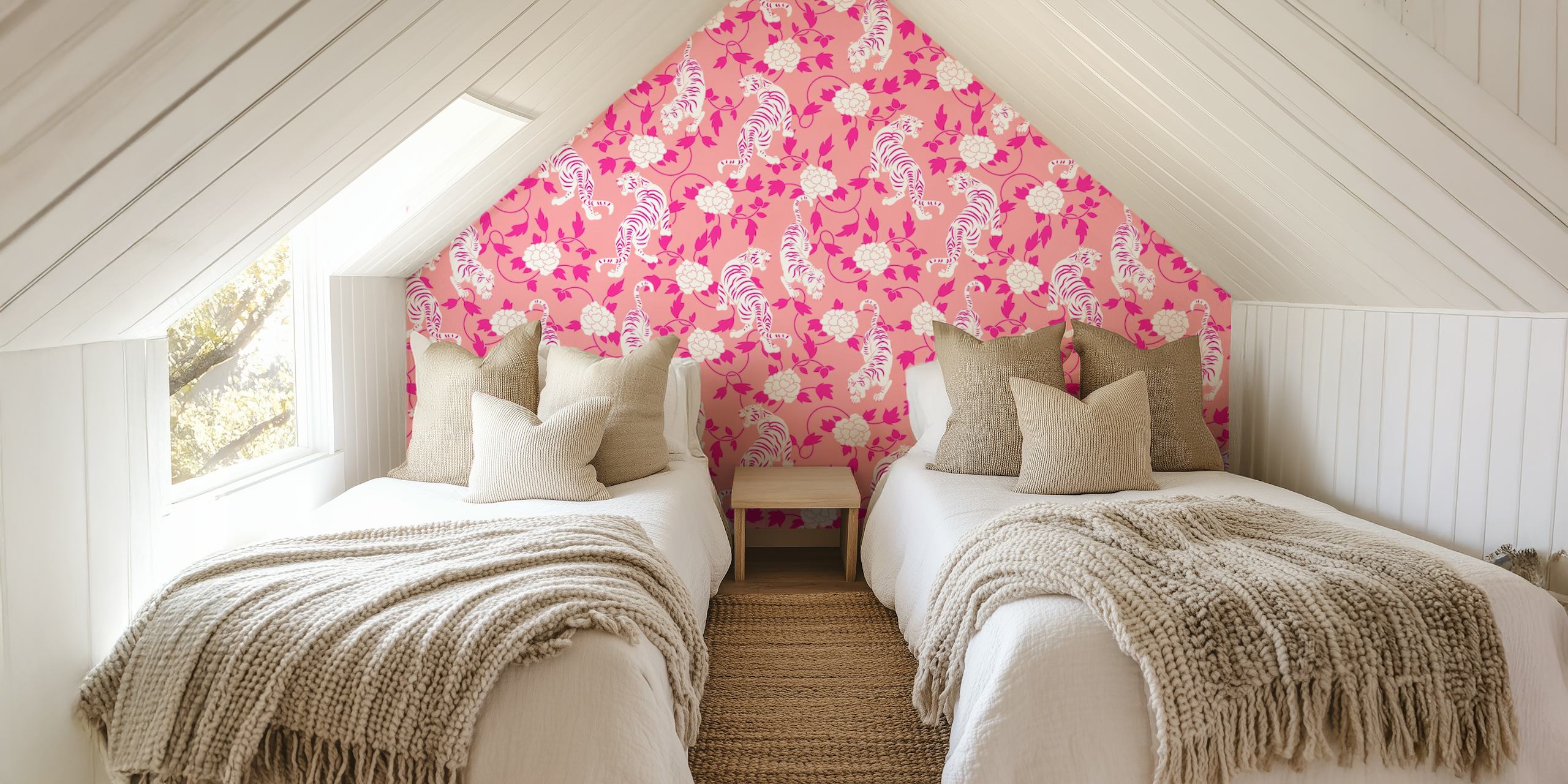Chinese Tigers and Flowers en Blush et Magenta Hot Pink design