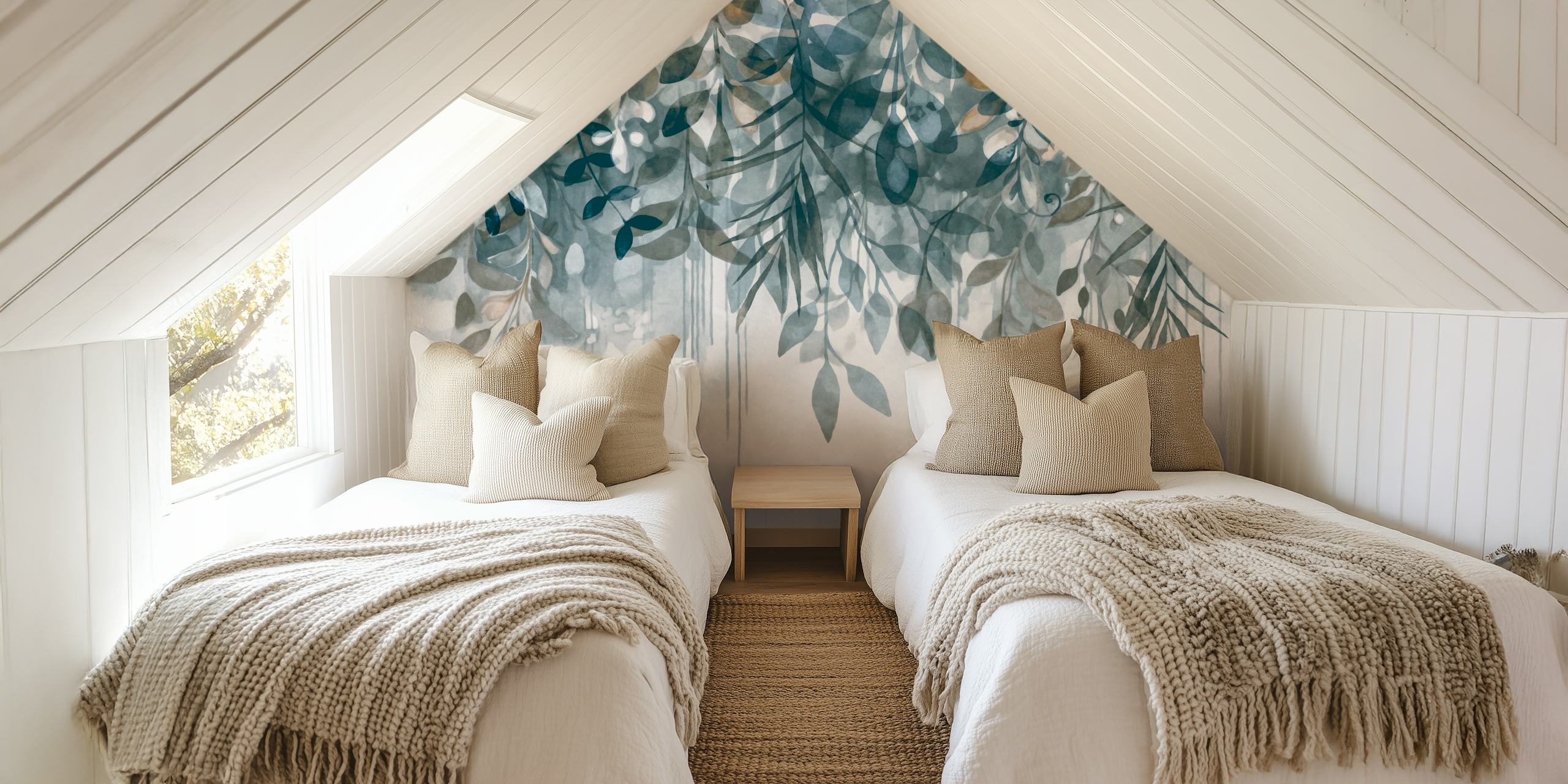 La carta da parati The Hanging Gardens Teal Grey in una stanza