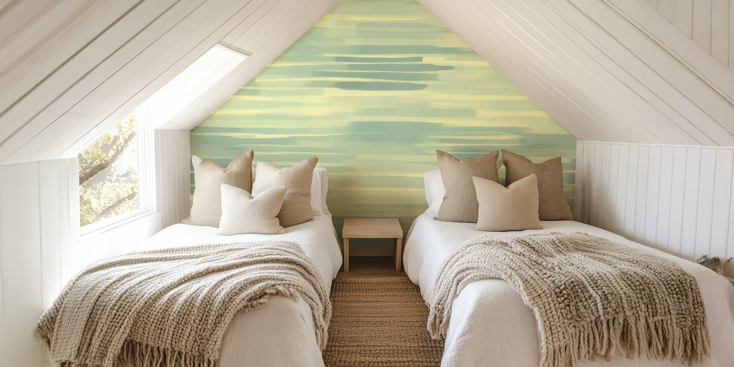 Pastel brush stroke wallpaper in green and yellow hues, abstract design