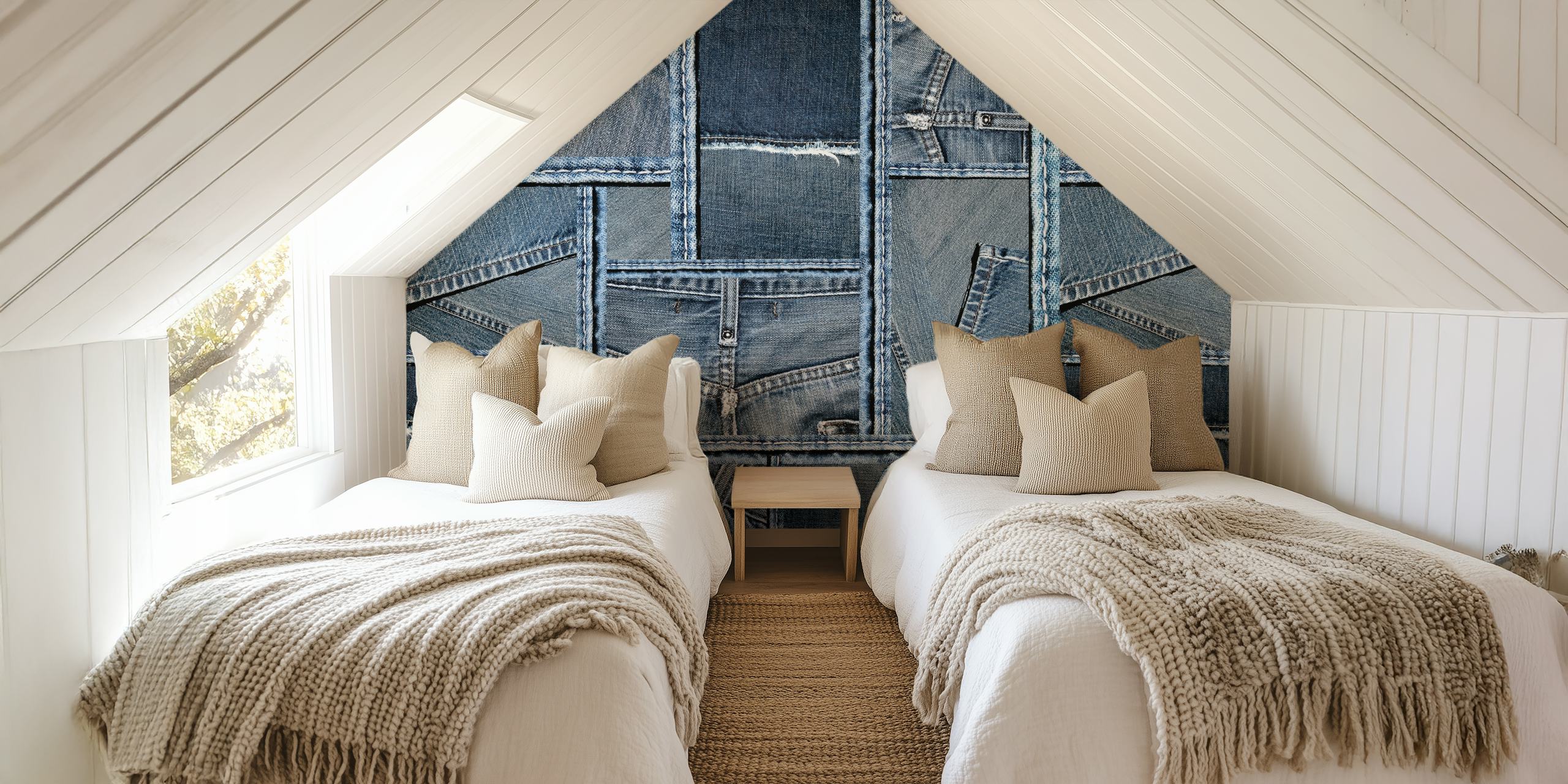 Diseño de papel tapiz único Blue Denim Texture y aspecto de denim