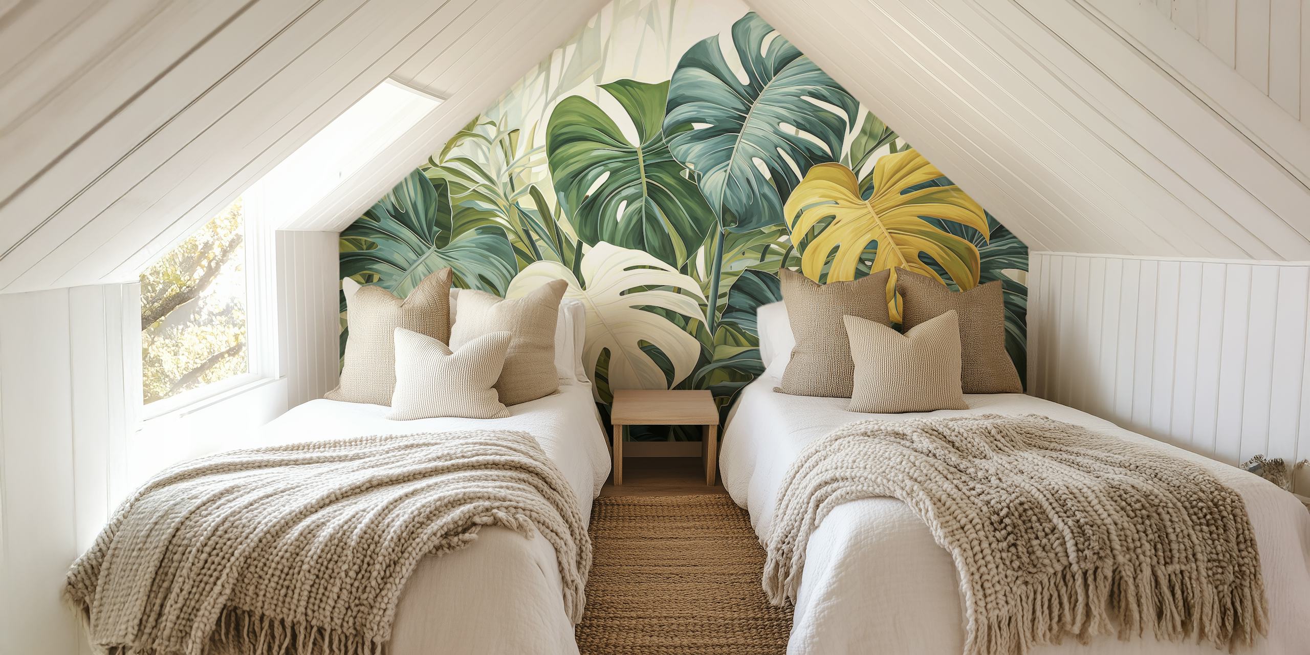 Monstera leaftapet i ett modernt rum