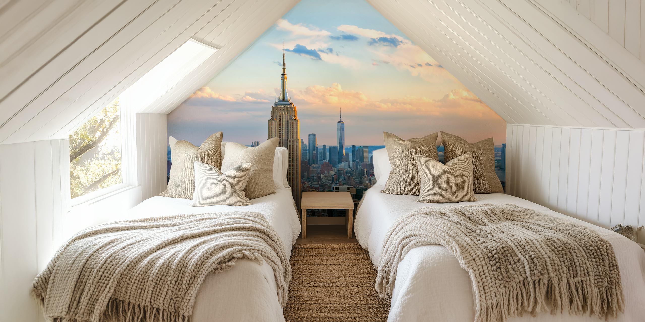 New York skyline wallpaper in a room