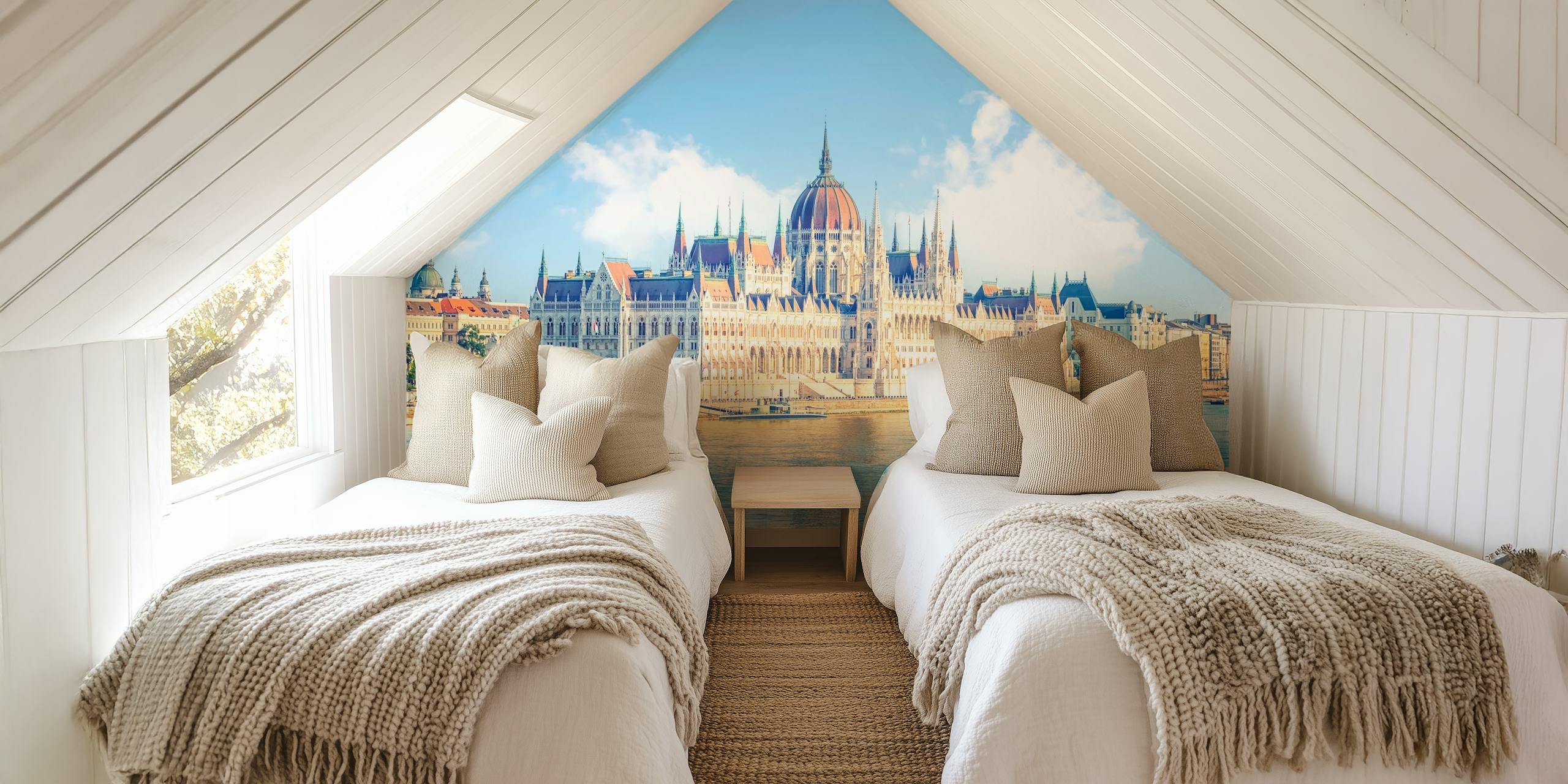 Budapest Parliament building along the Danube River wall mural