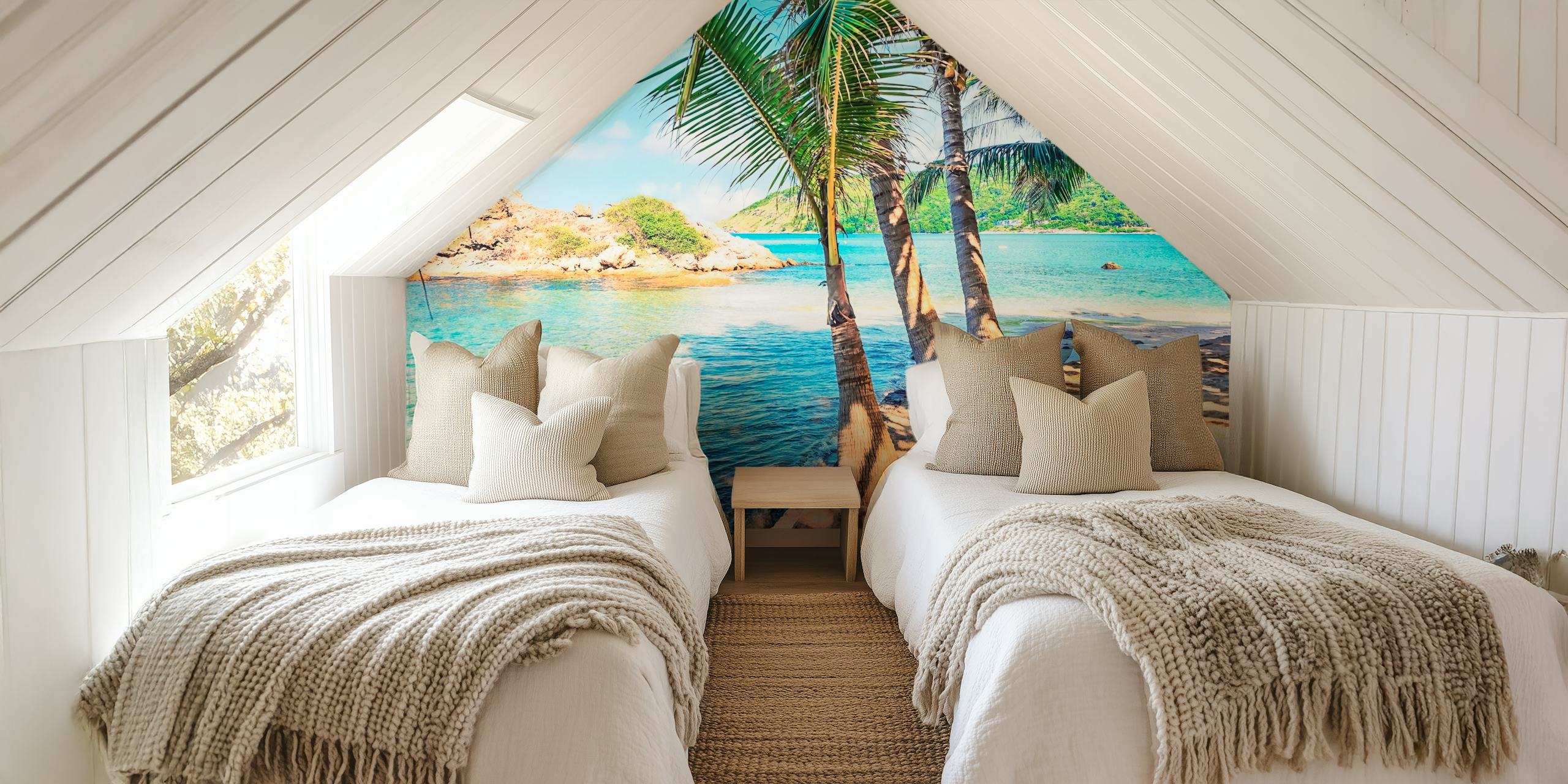 Yanui Beach wall mural featuring palm trees and clear blue waters