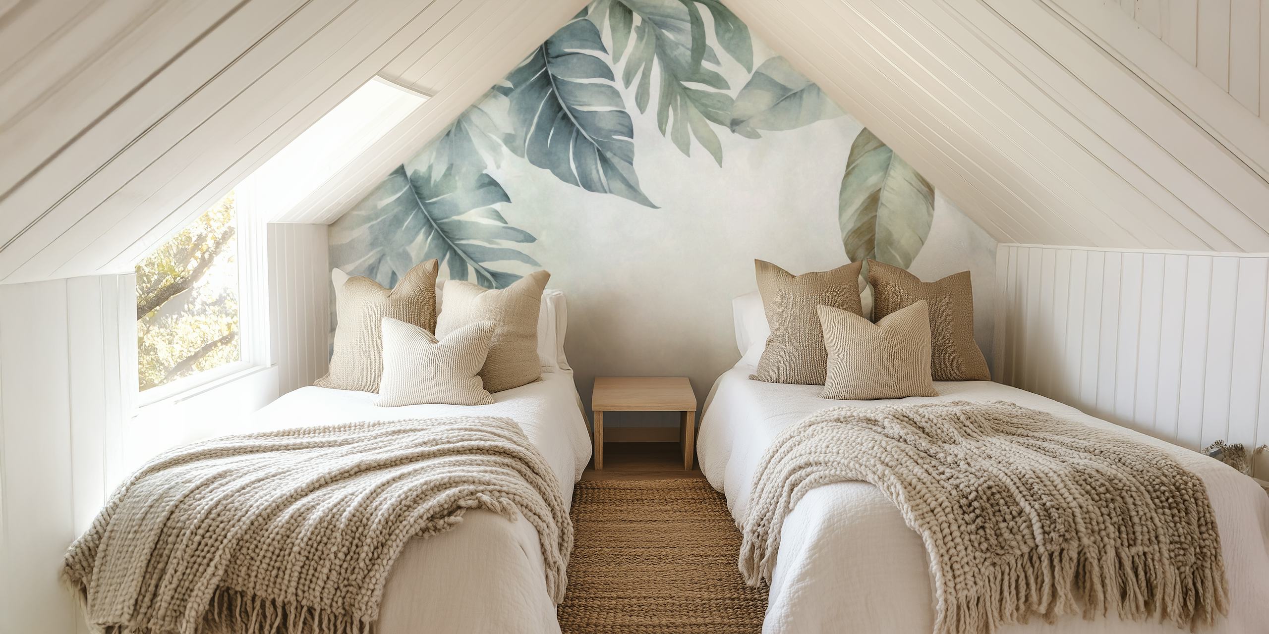 Calm Foliage Border Teal papier peint dans une pièce