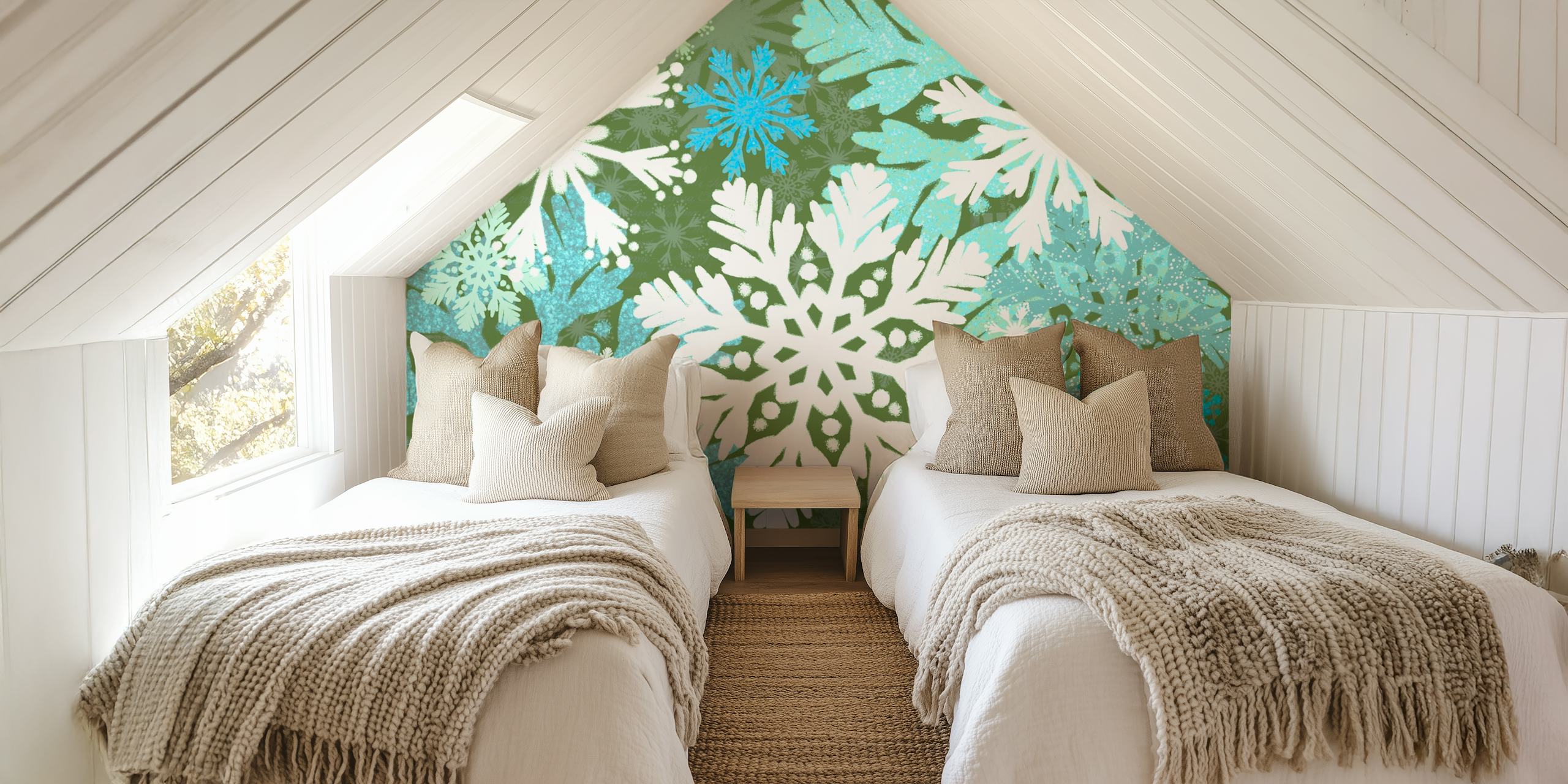 Papel de parede Snowflakes Magic (Blue) em um quarto