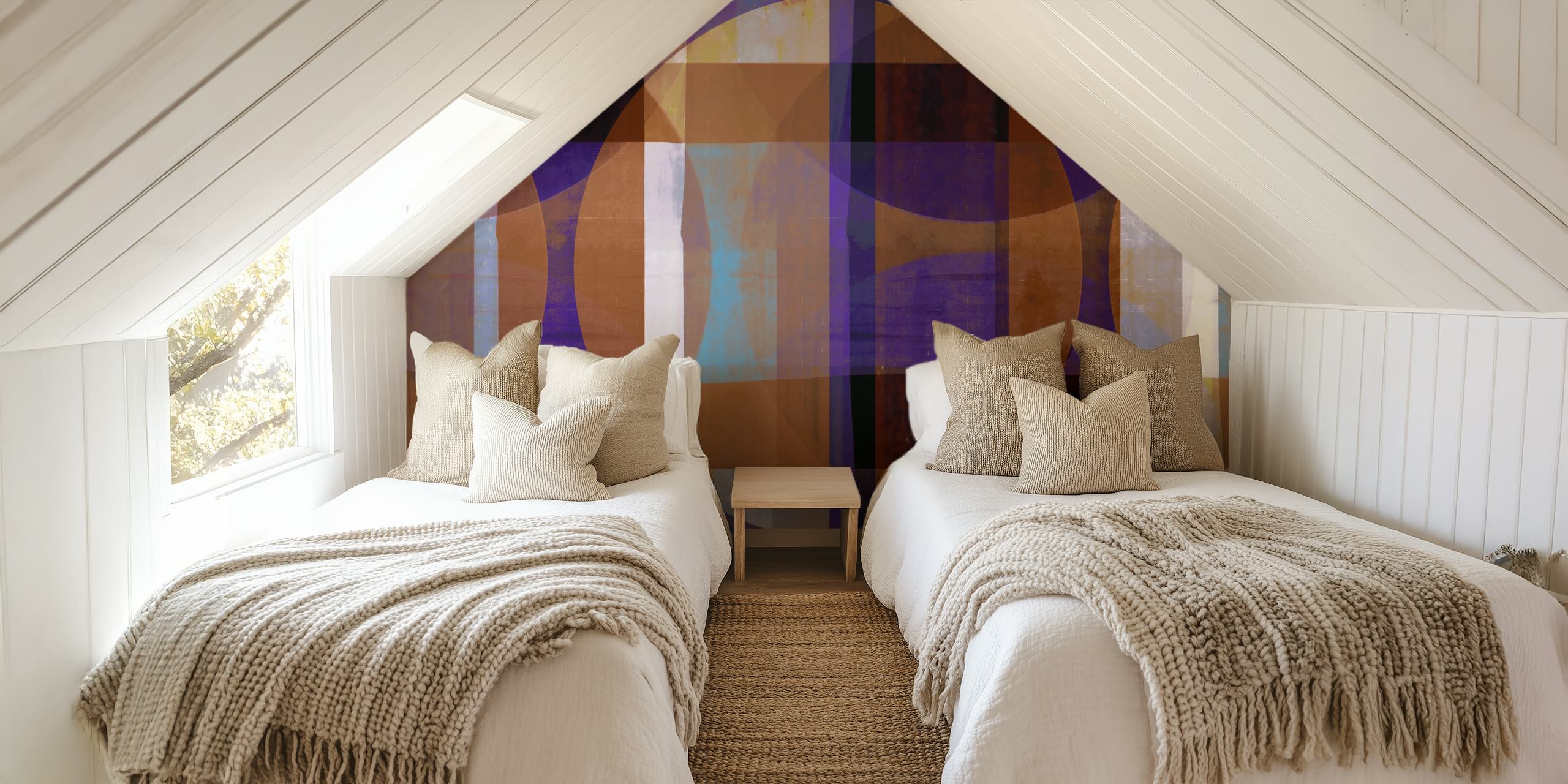 Colorful geometric circle shapes in brown and purple wallpaper