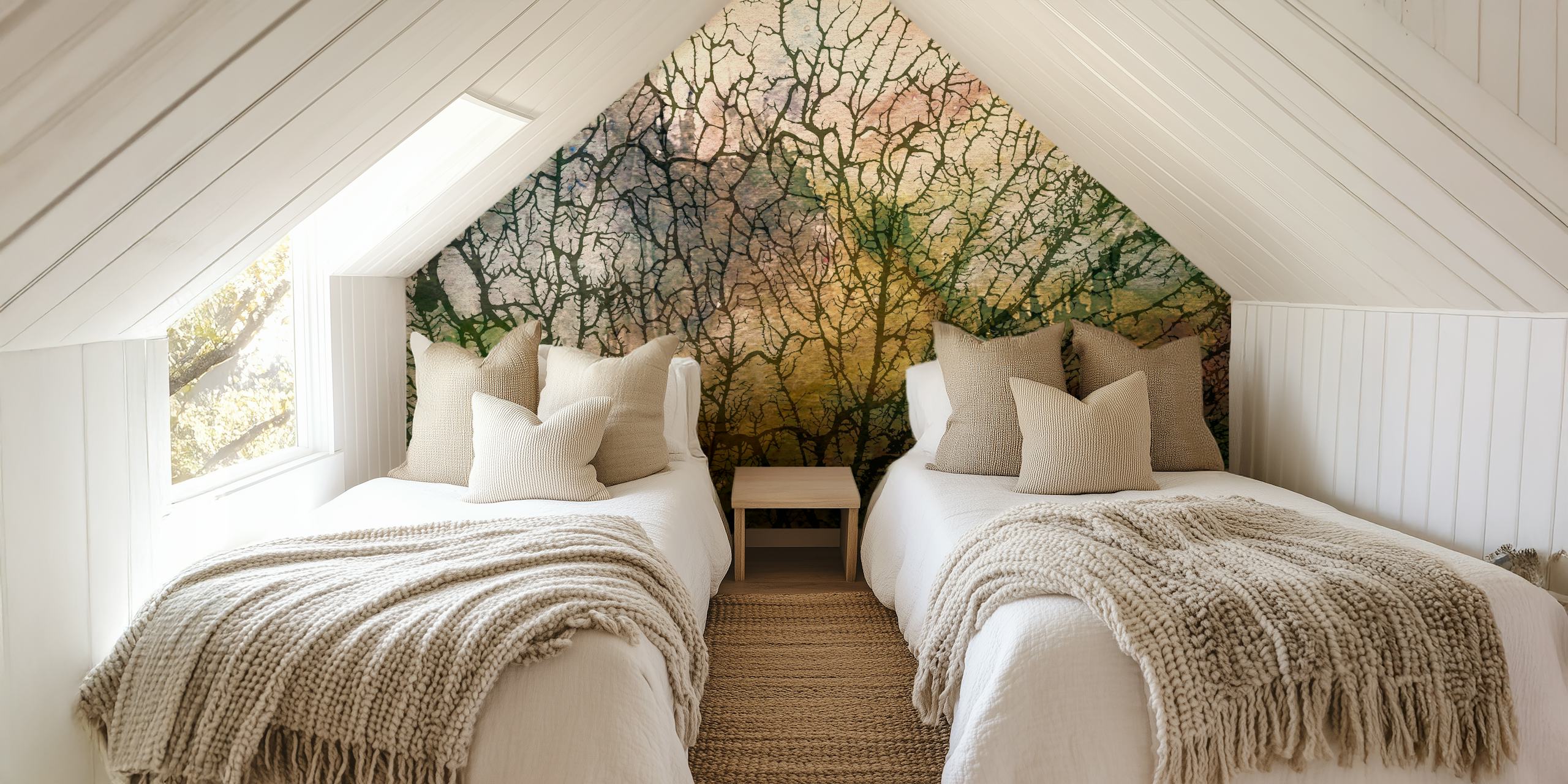 Earthy Japandi Moss wallpaper in a room