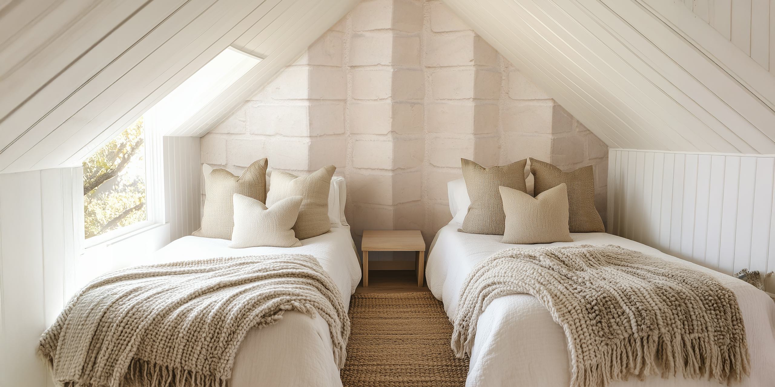 Soft beige brick wall wallpaper in a room