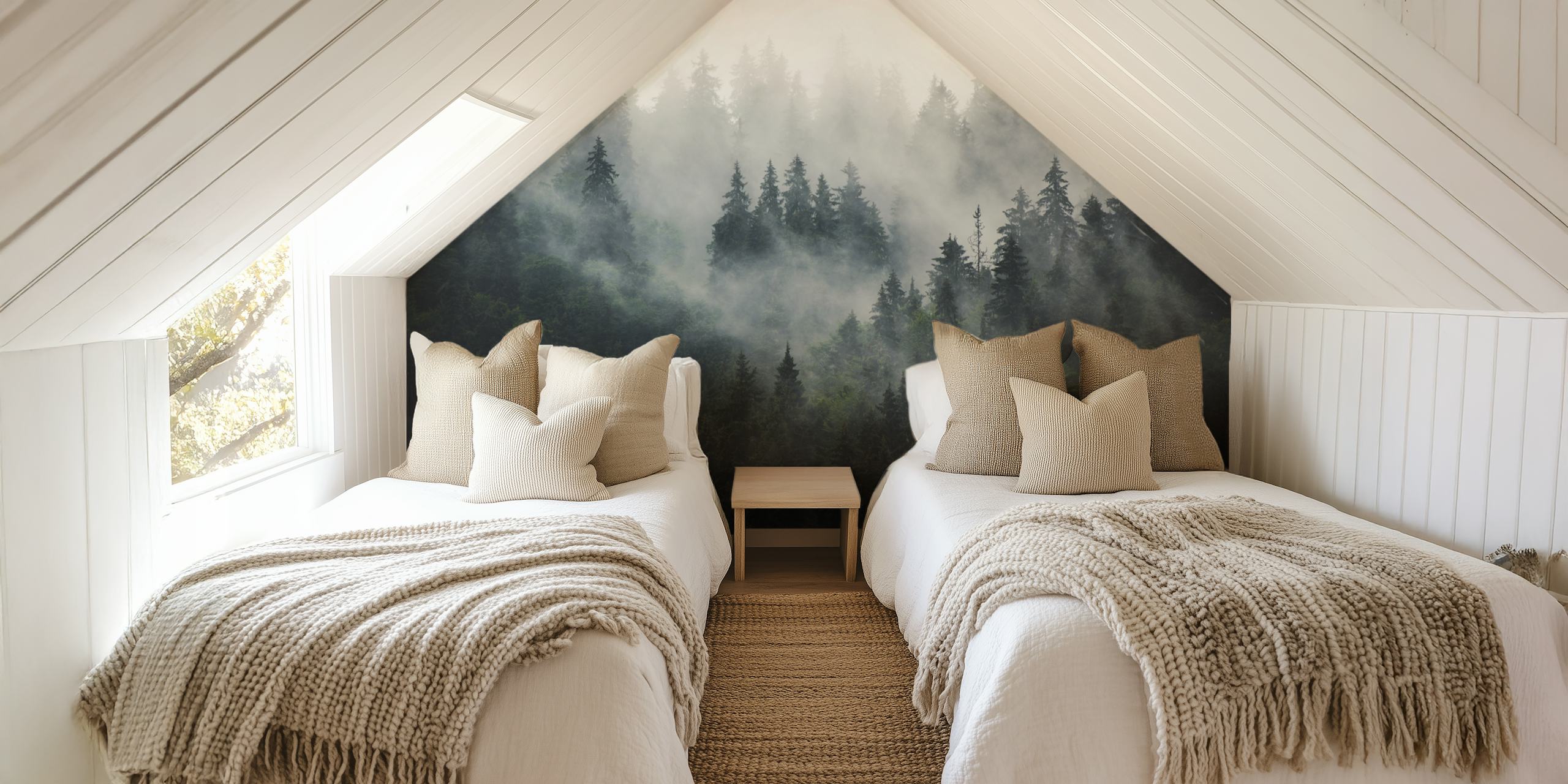 Misty forest beauty wallpaper in a room