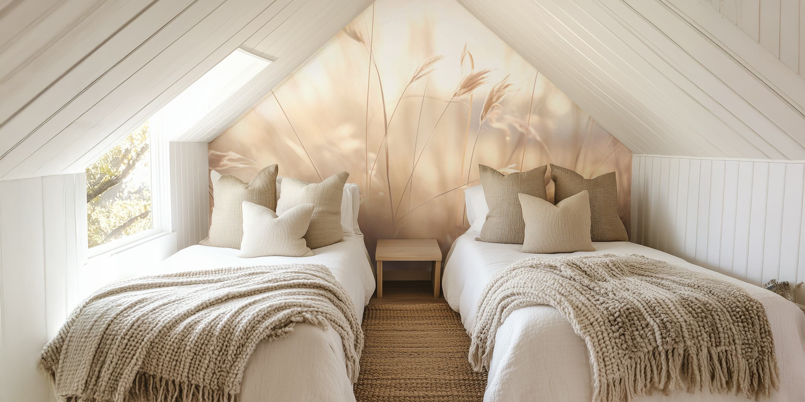 Soft beige grass wallpaper with delicate light strands