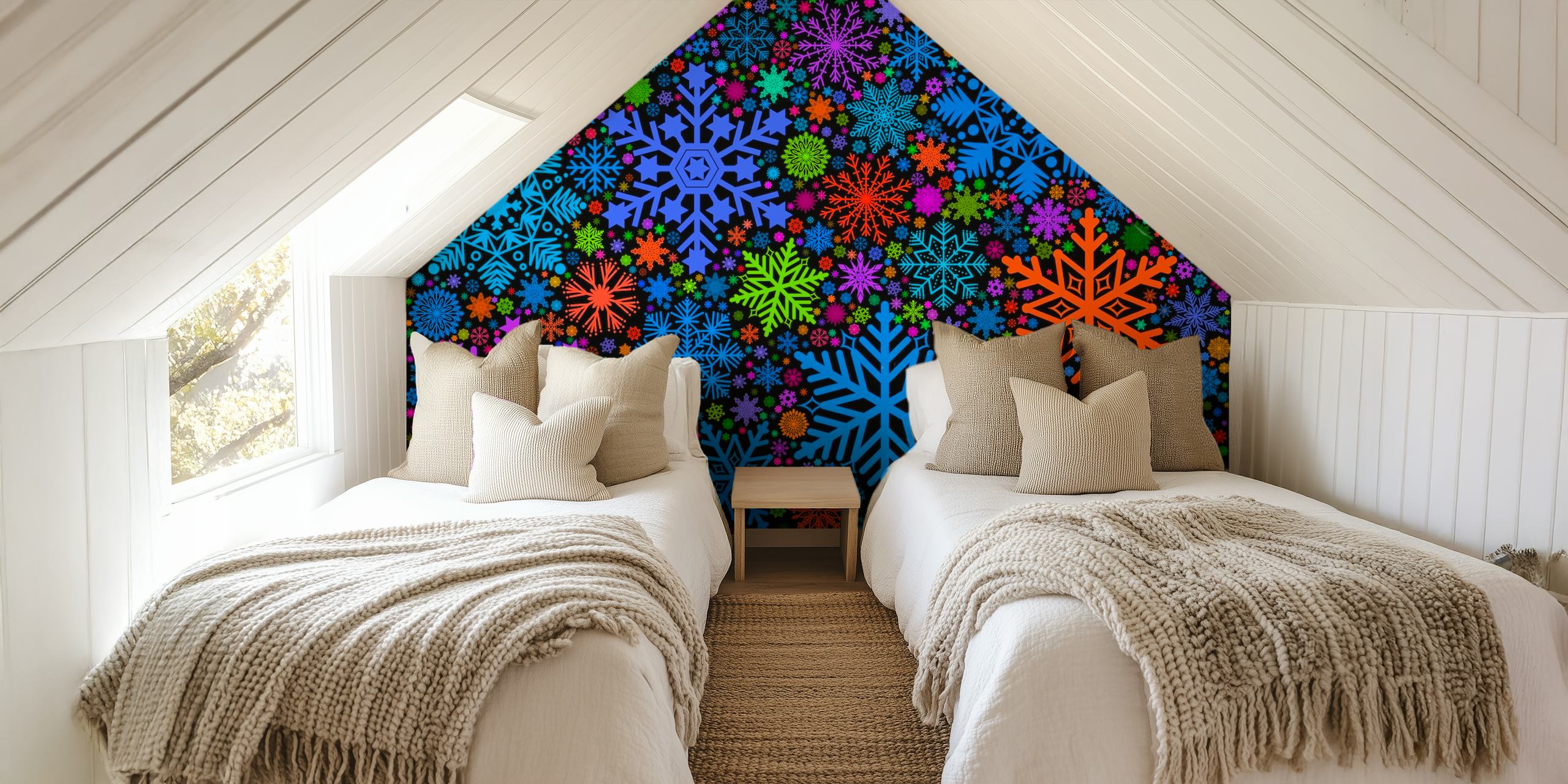 Wandbild mit farbenfrohem Schneeflockenmuster auf happywall.com