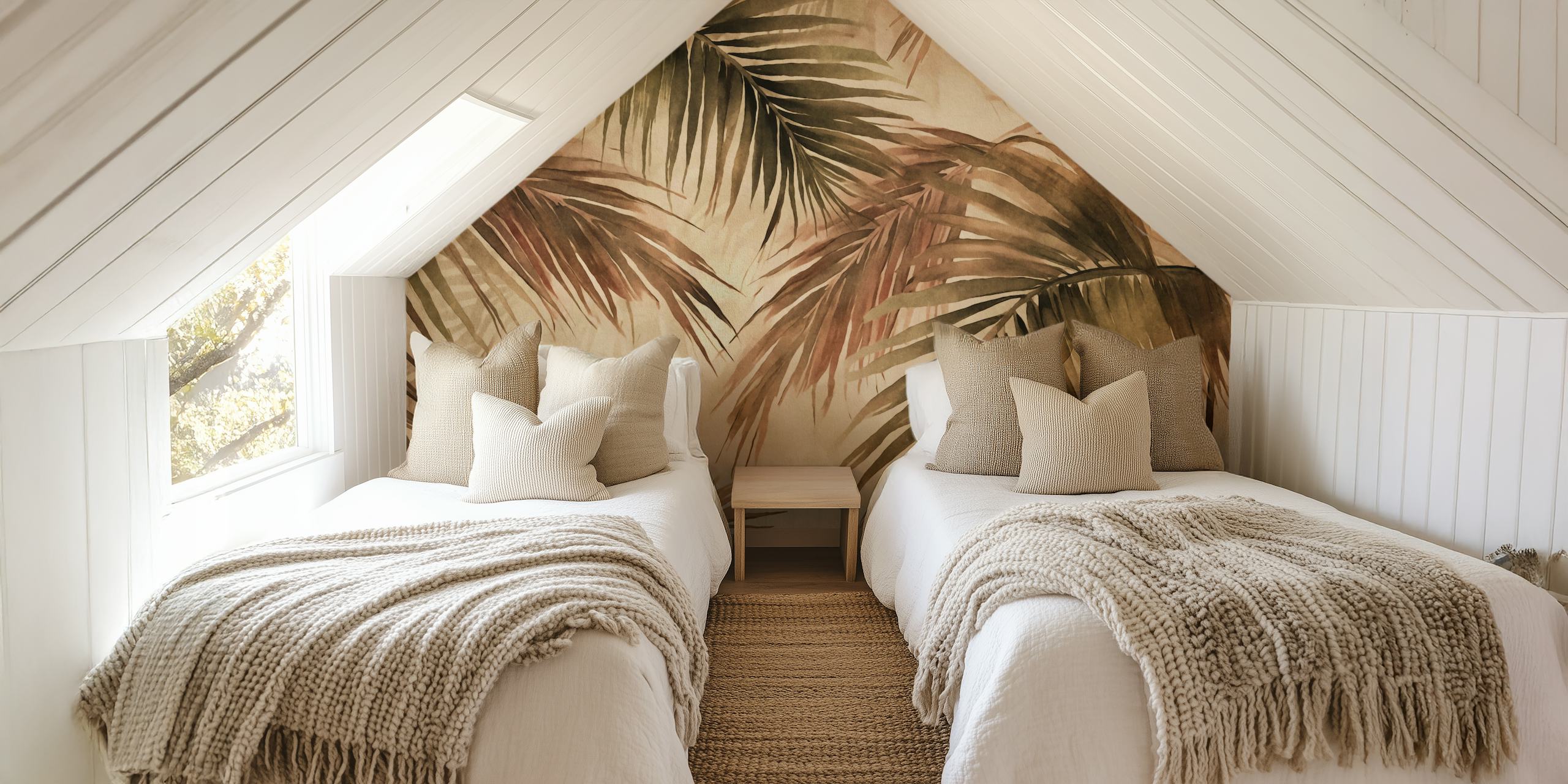 Tropical Island Palm Leave Watercolour in Moody Brown shades wall mural