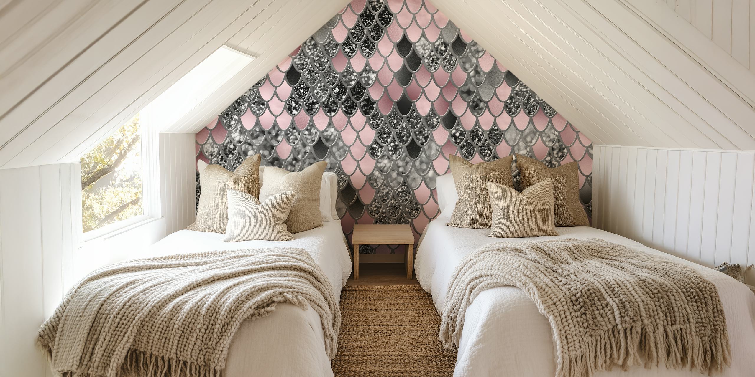 Blush rosa argento nero scaglie di sirena glamour murale
