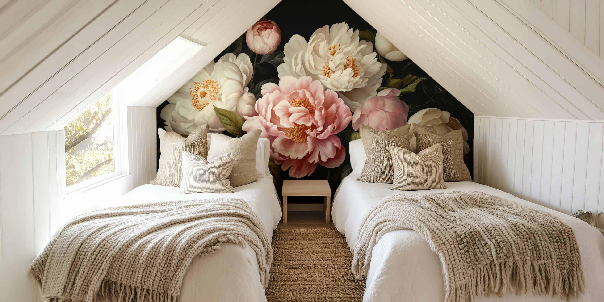 Opulent peonies wallpaper in a room