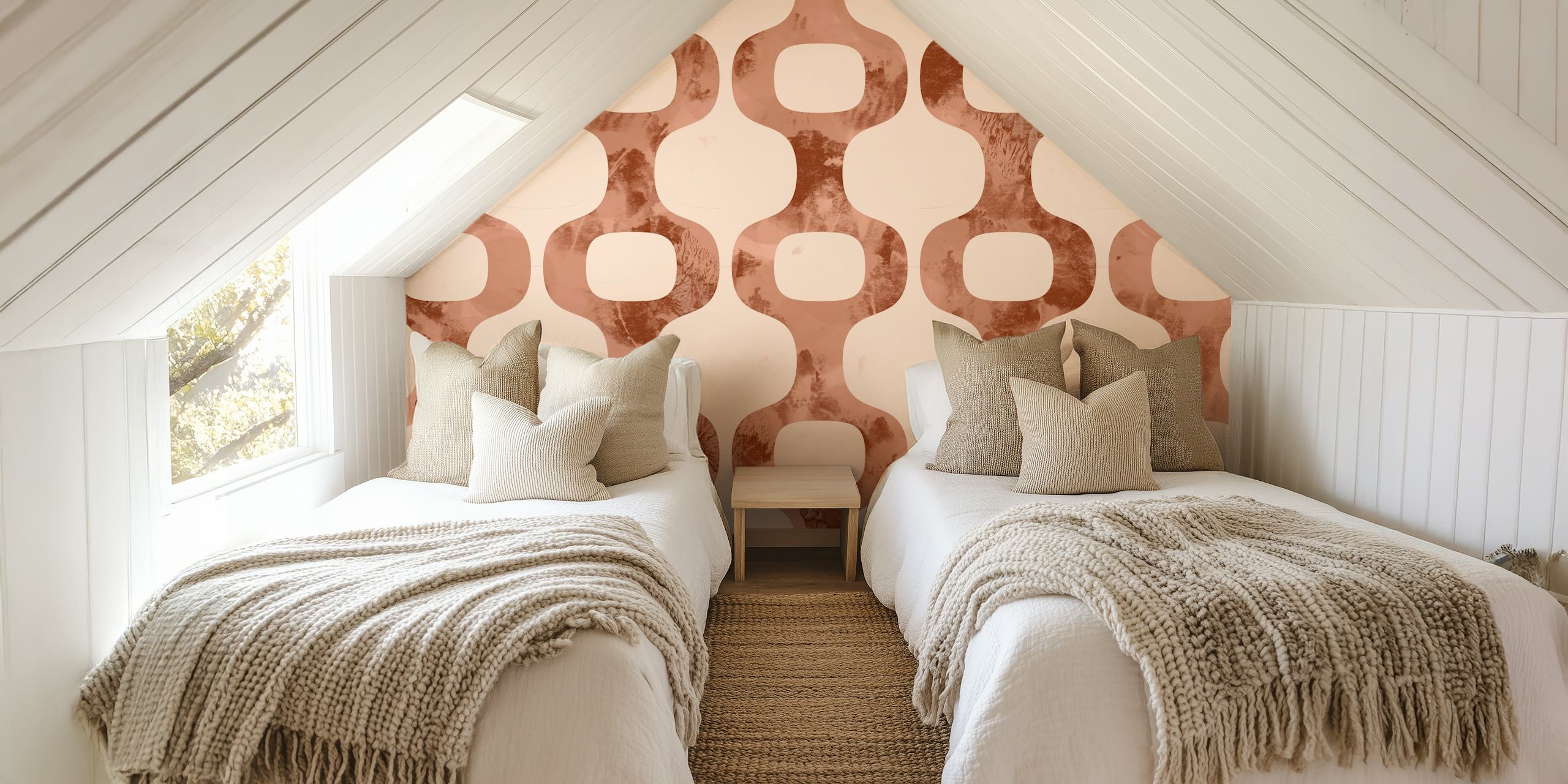 Mid-Century Copper geometric pattern wall mural with warm copper tones and retro design.