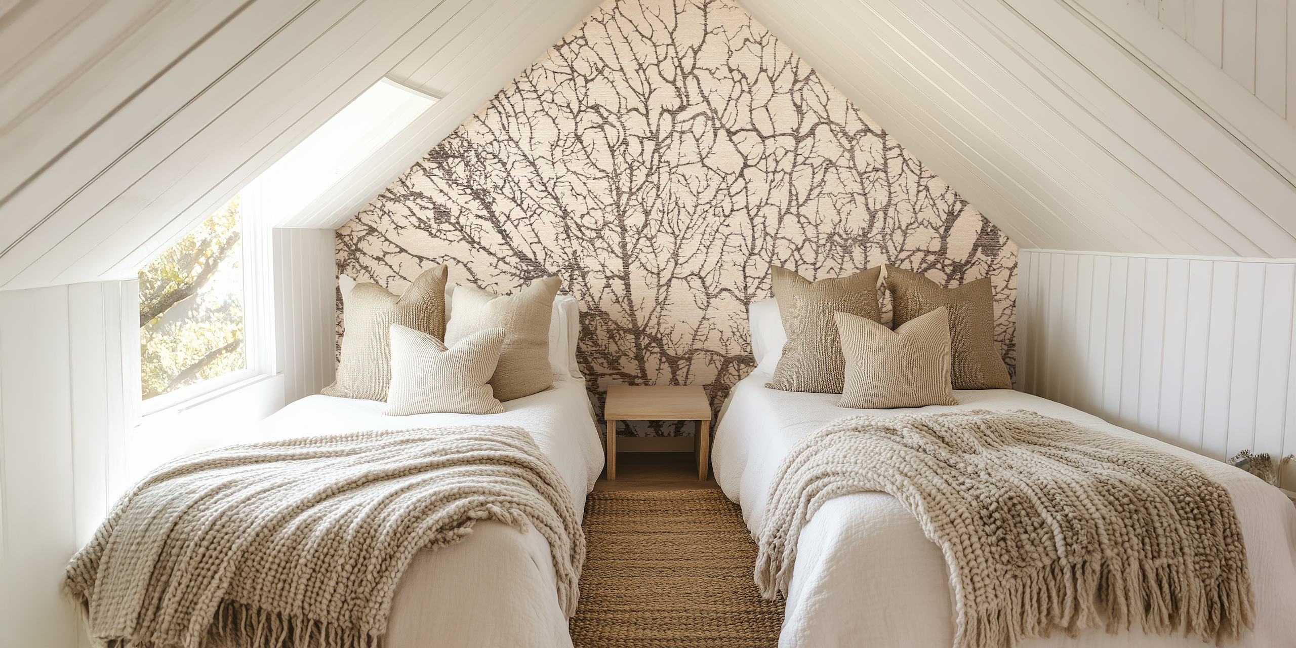 Neutral forest moss pattern on beige wallpaper