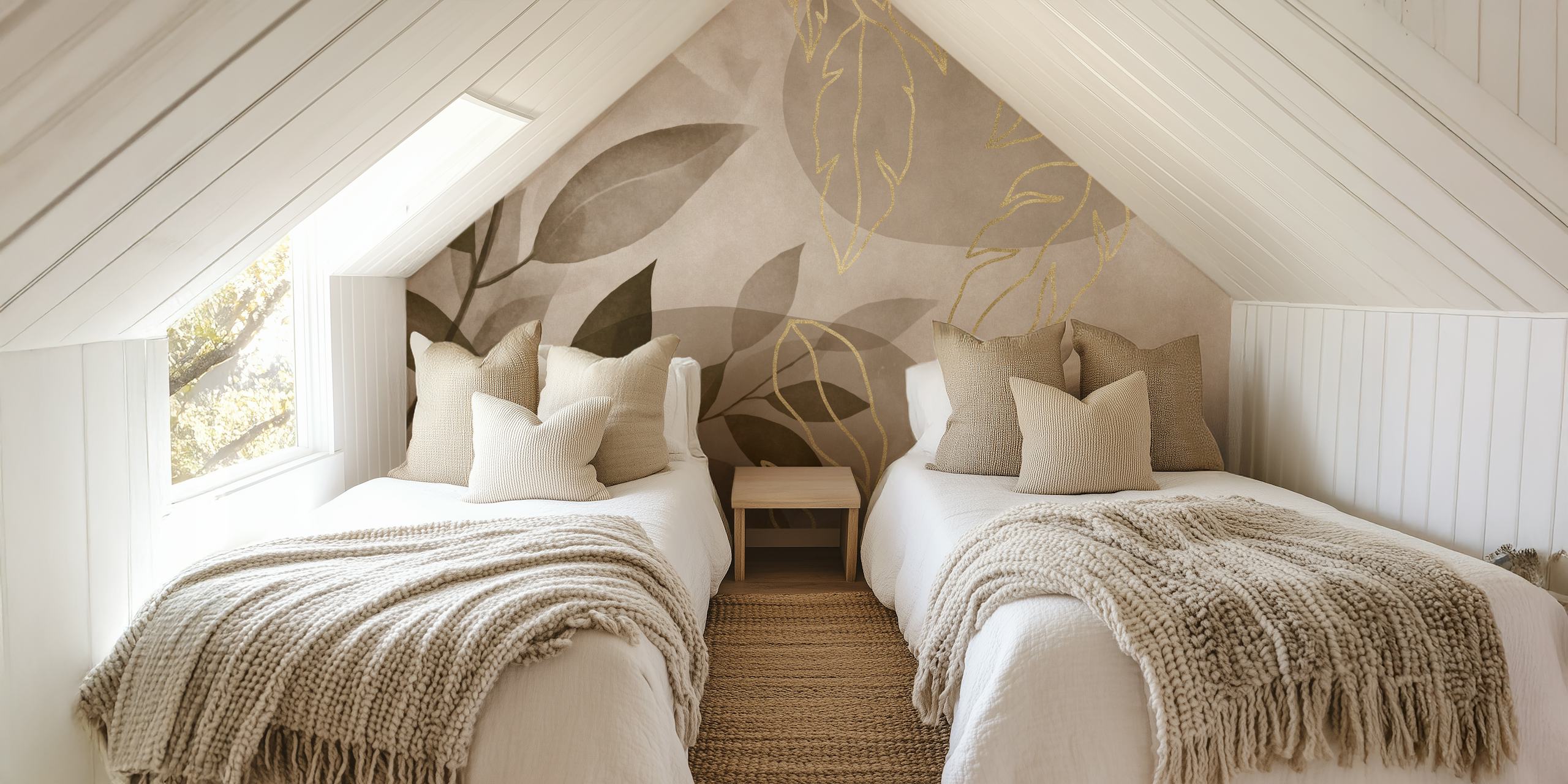 Leafy Elegance Brown Gold wallpaper in a room