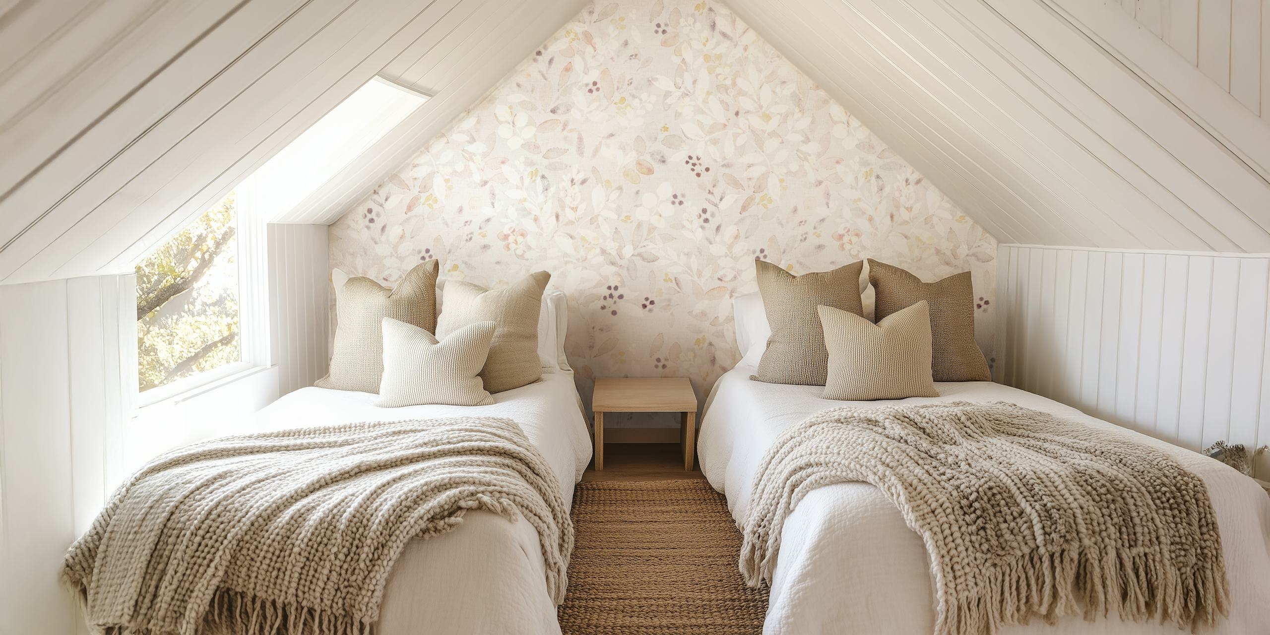 in een kamer met Leaves neutral beige watercolor