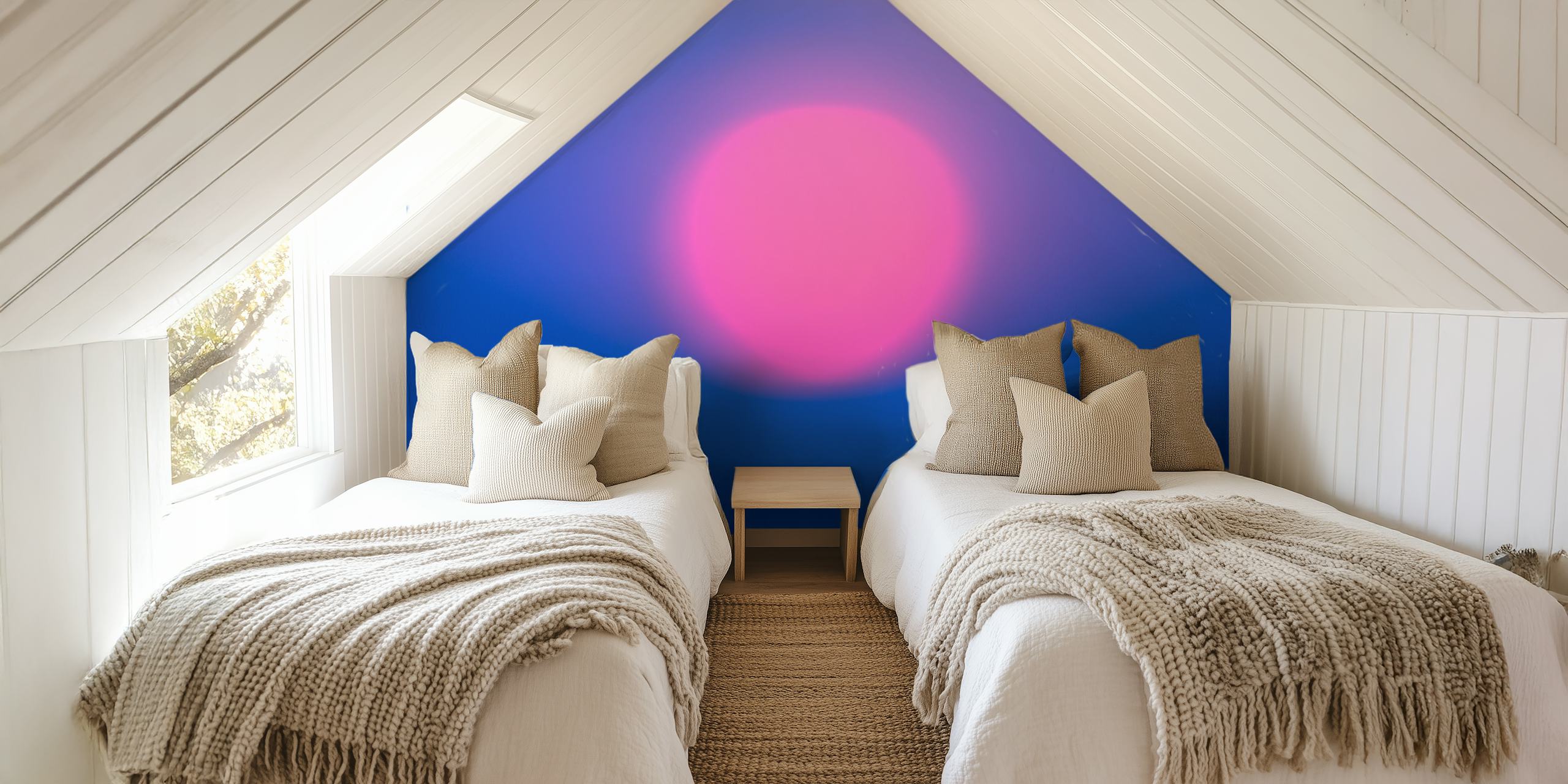 Abstract sunset wall mural with pink and blue gradient