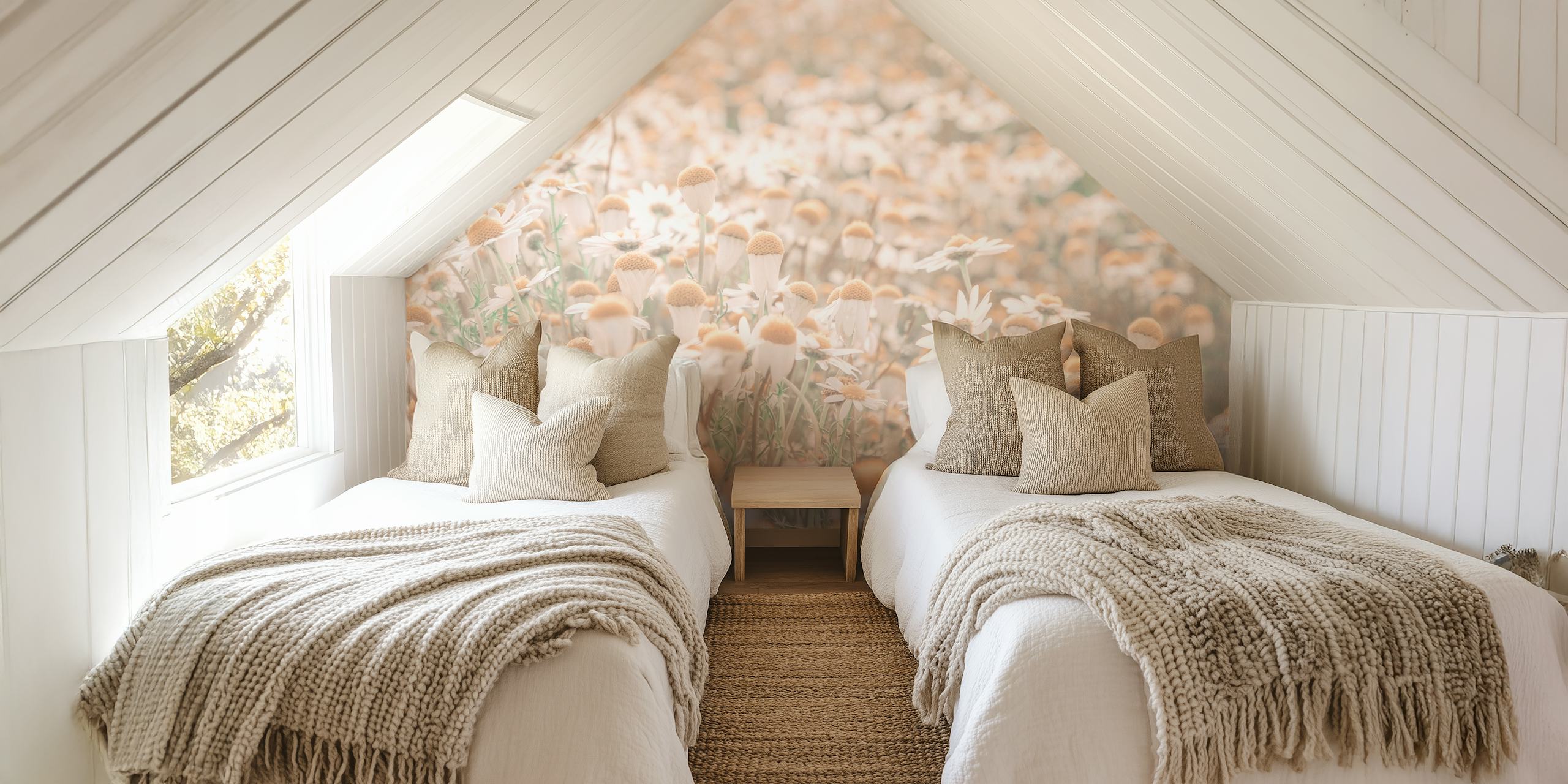 Field of white daisies with soft brown centers wallpaper