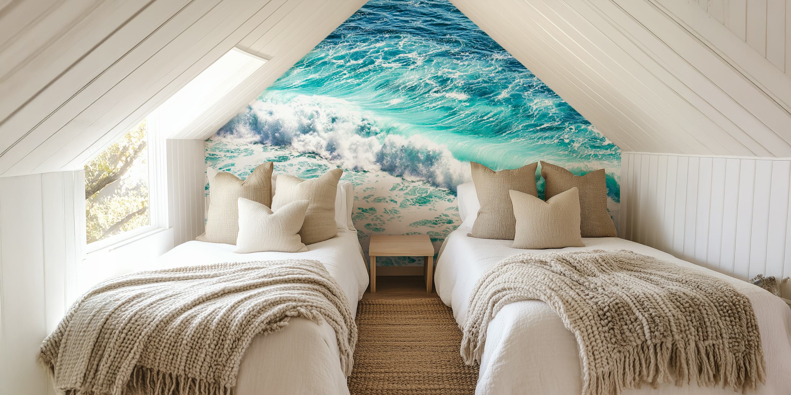 Turquoise Ocean Wave behang in een kamer