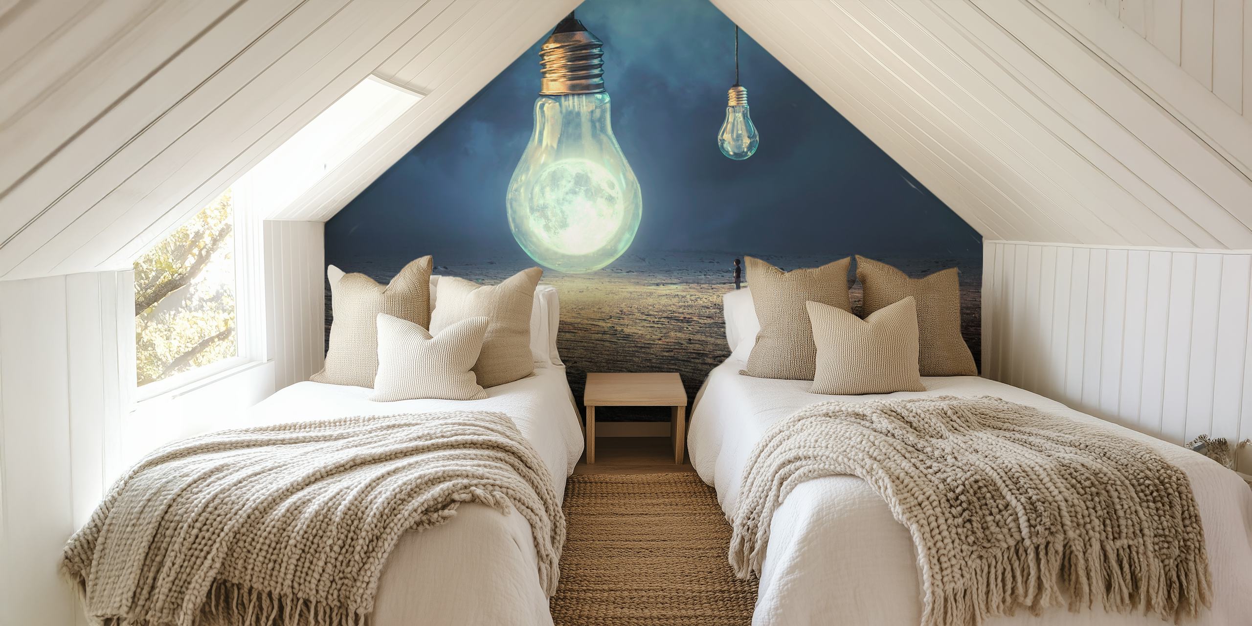 Moon Lamp -tapetti esillä huoneessa