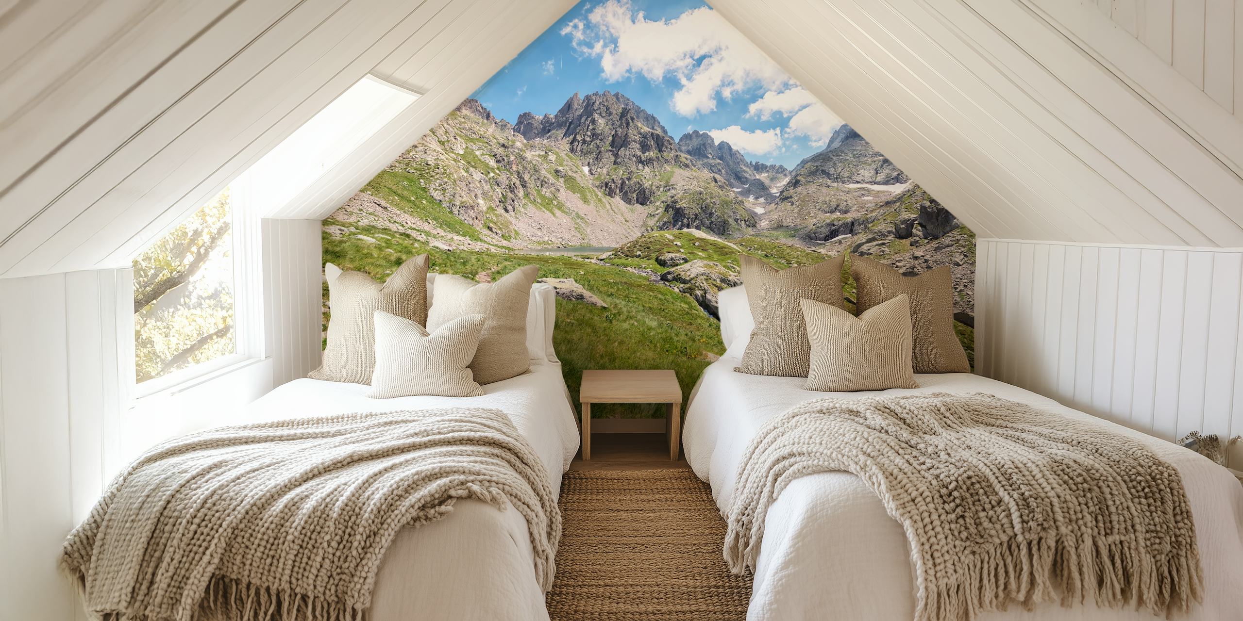 French Alps landscape wallpaper in room