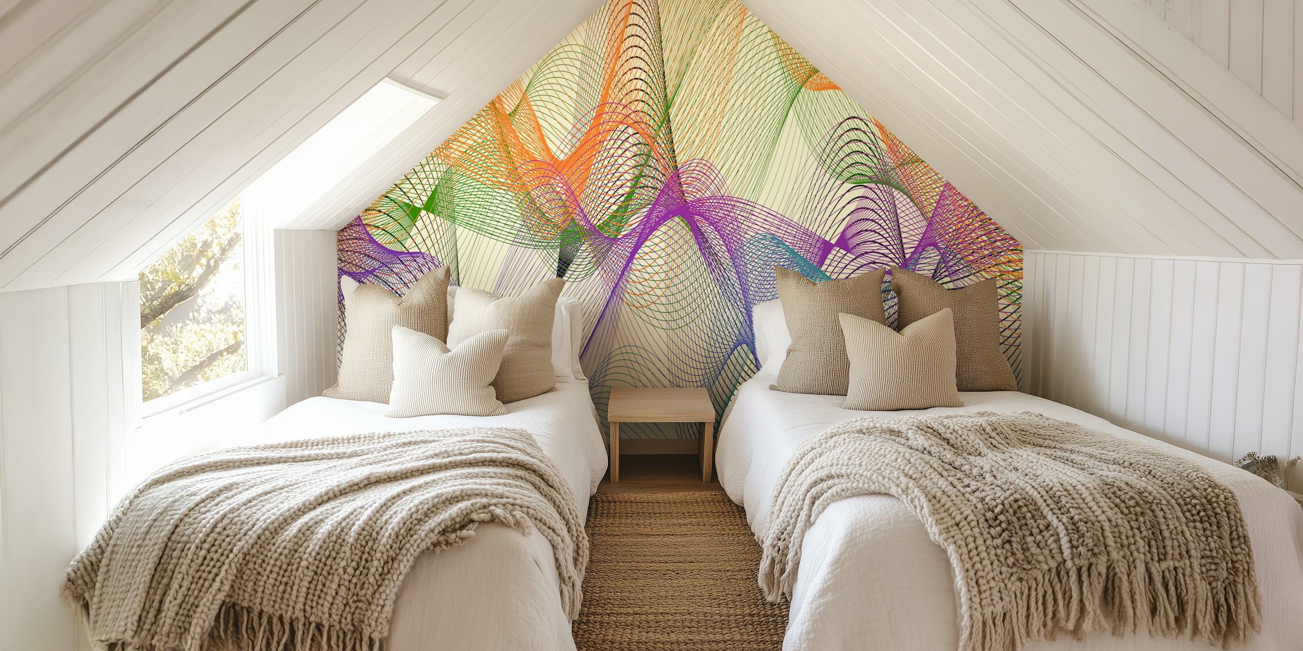 Colorful abstract waves in orange, green, blue, and purple wallpaper
