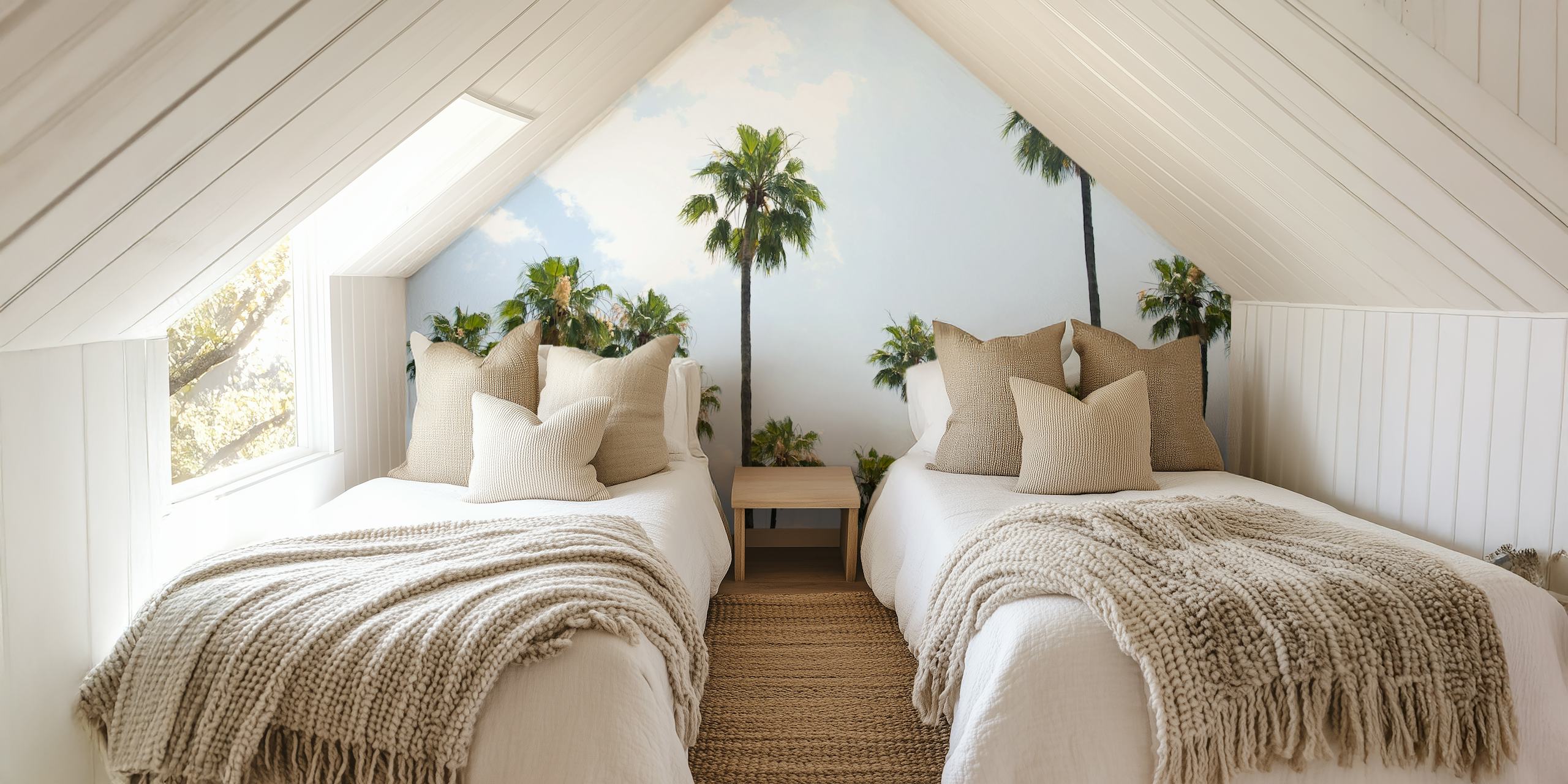Green palm trees against a blue sky wallpaper