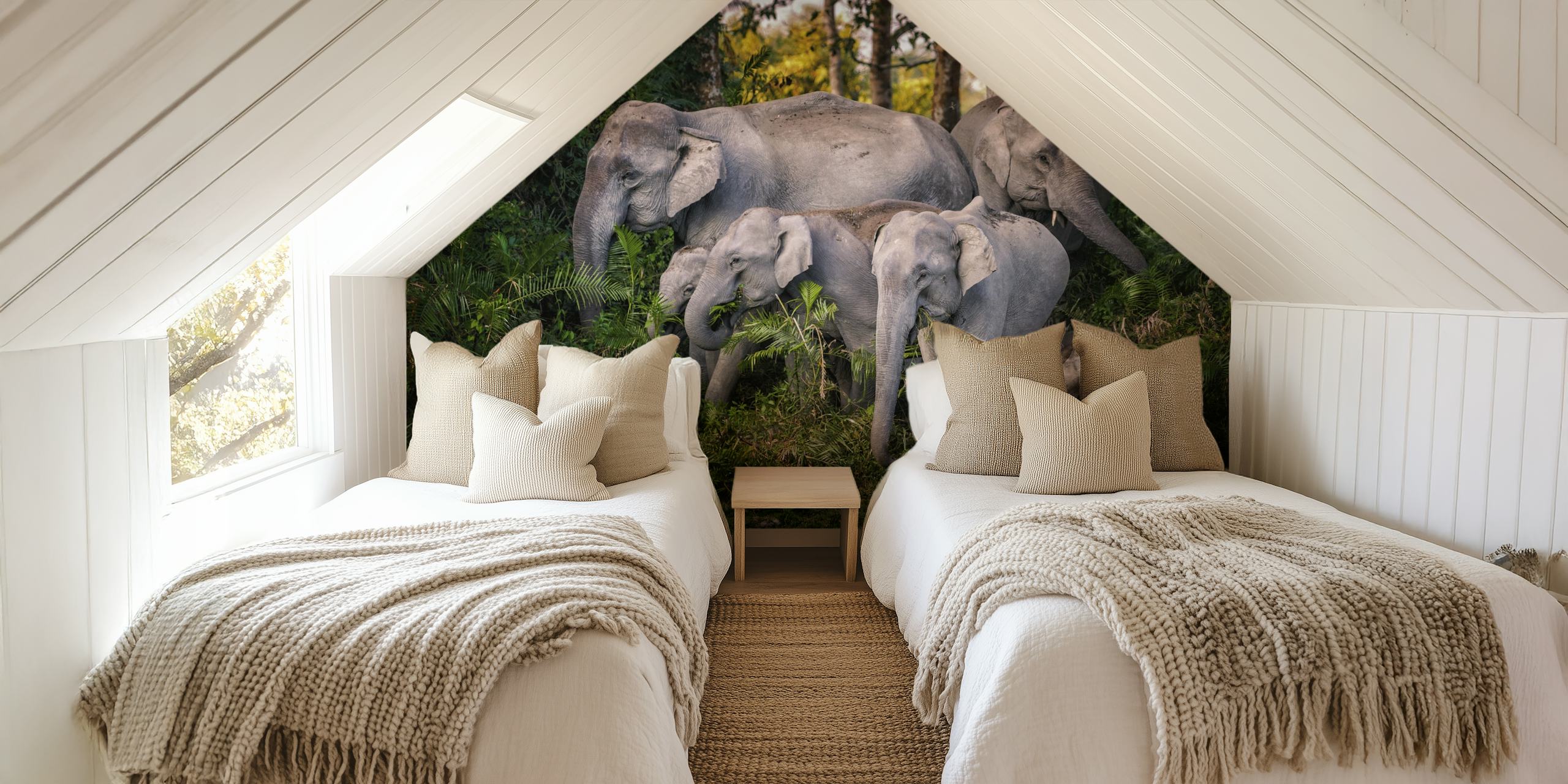 Tapetti, jossa on tasty leaves -kuosi huoneessa