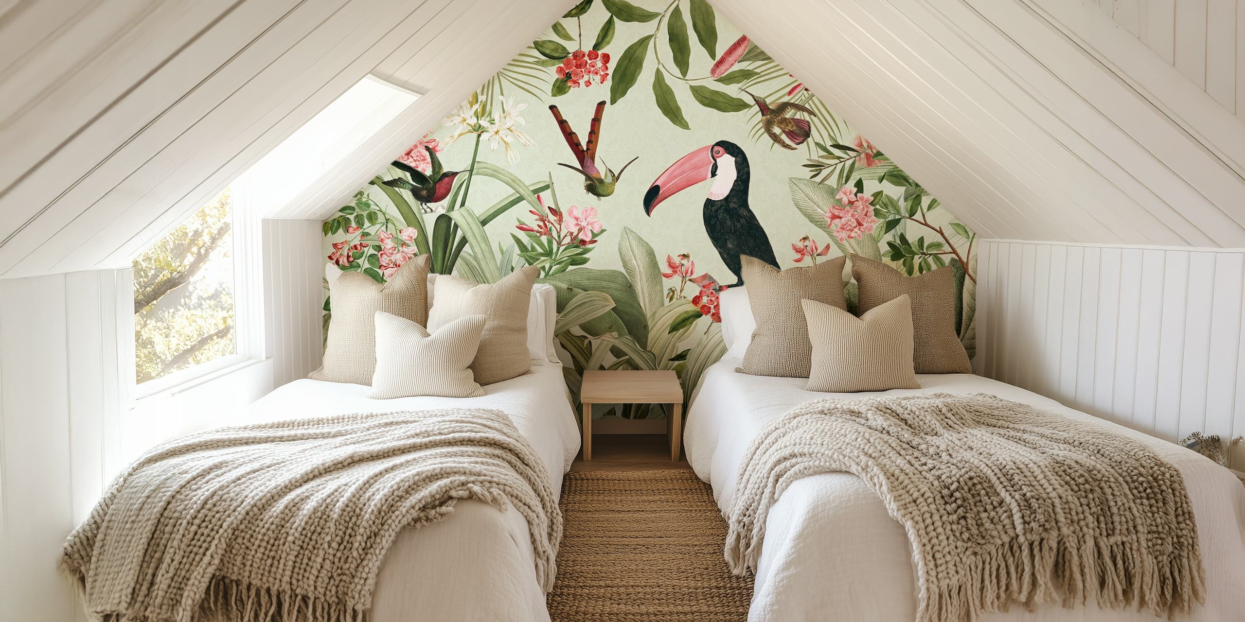 Vintage Exotic Birds tapet i et rom