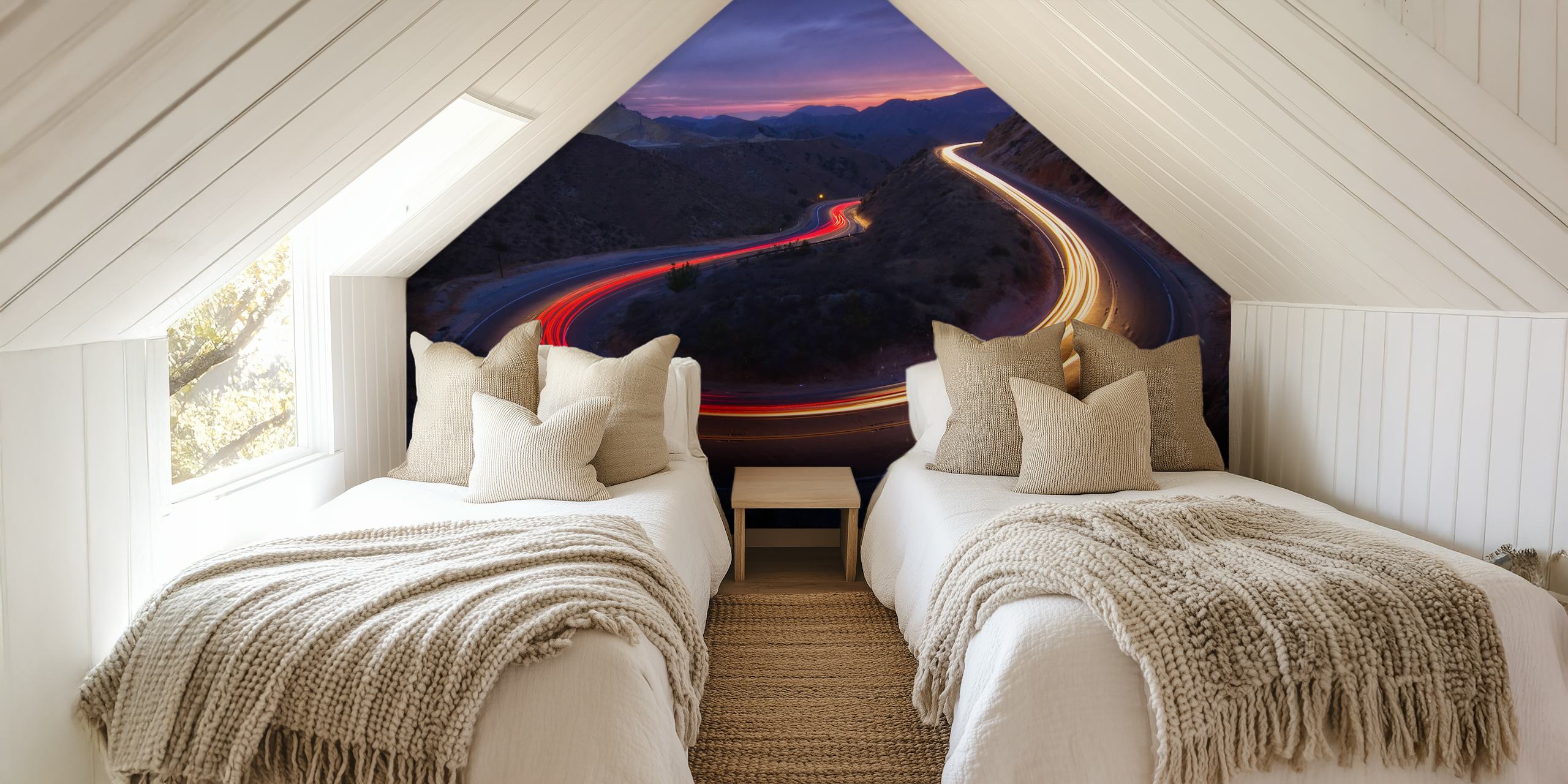 Headlights and brake lights wallpaper in a modern room