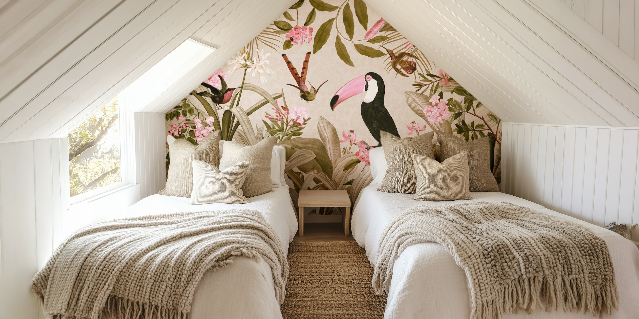 Papel de parede Vintage exotic birds em um quarto