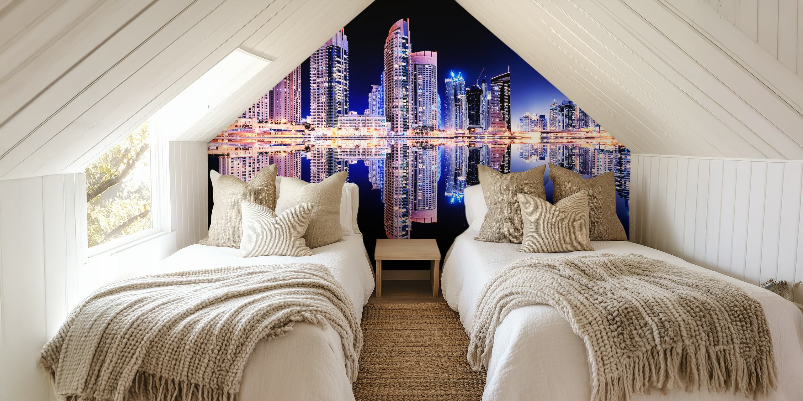 Dubai Marina Reflection tapetti huoneessa