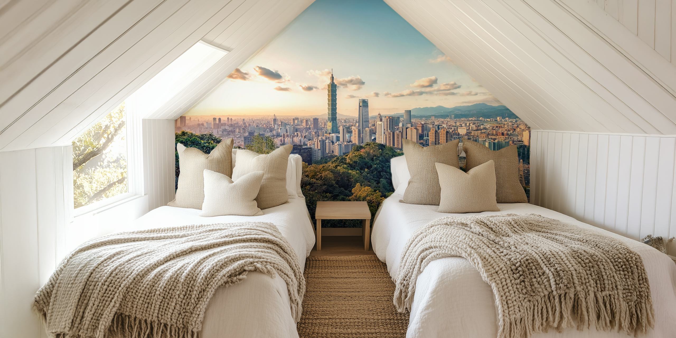 Mural del horizonte de la ciudad de Taipei con el rascacielos Taipei 101