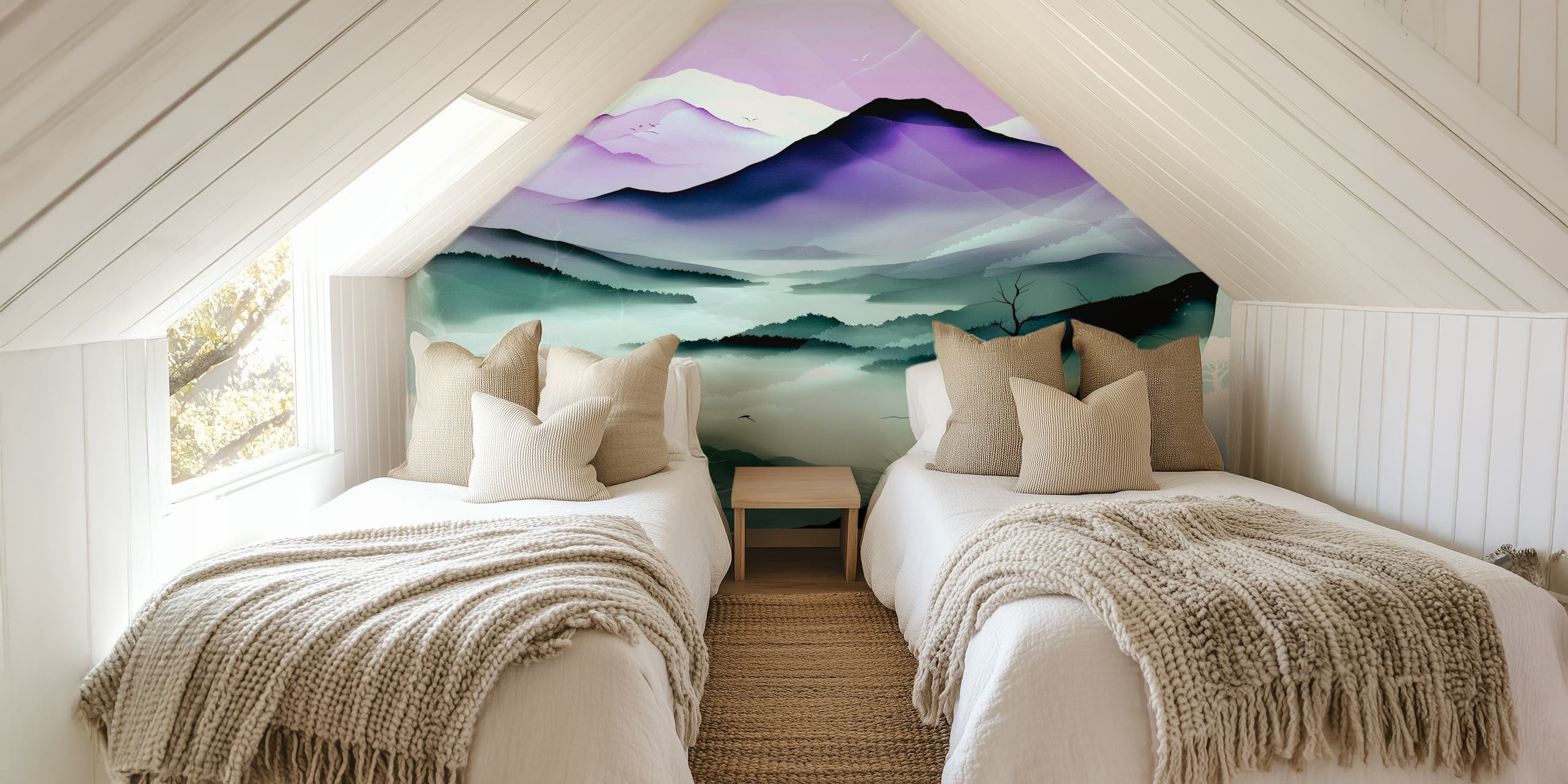 Misty Midnight Mountains wallpaper in a room
