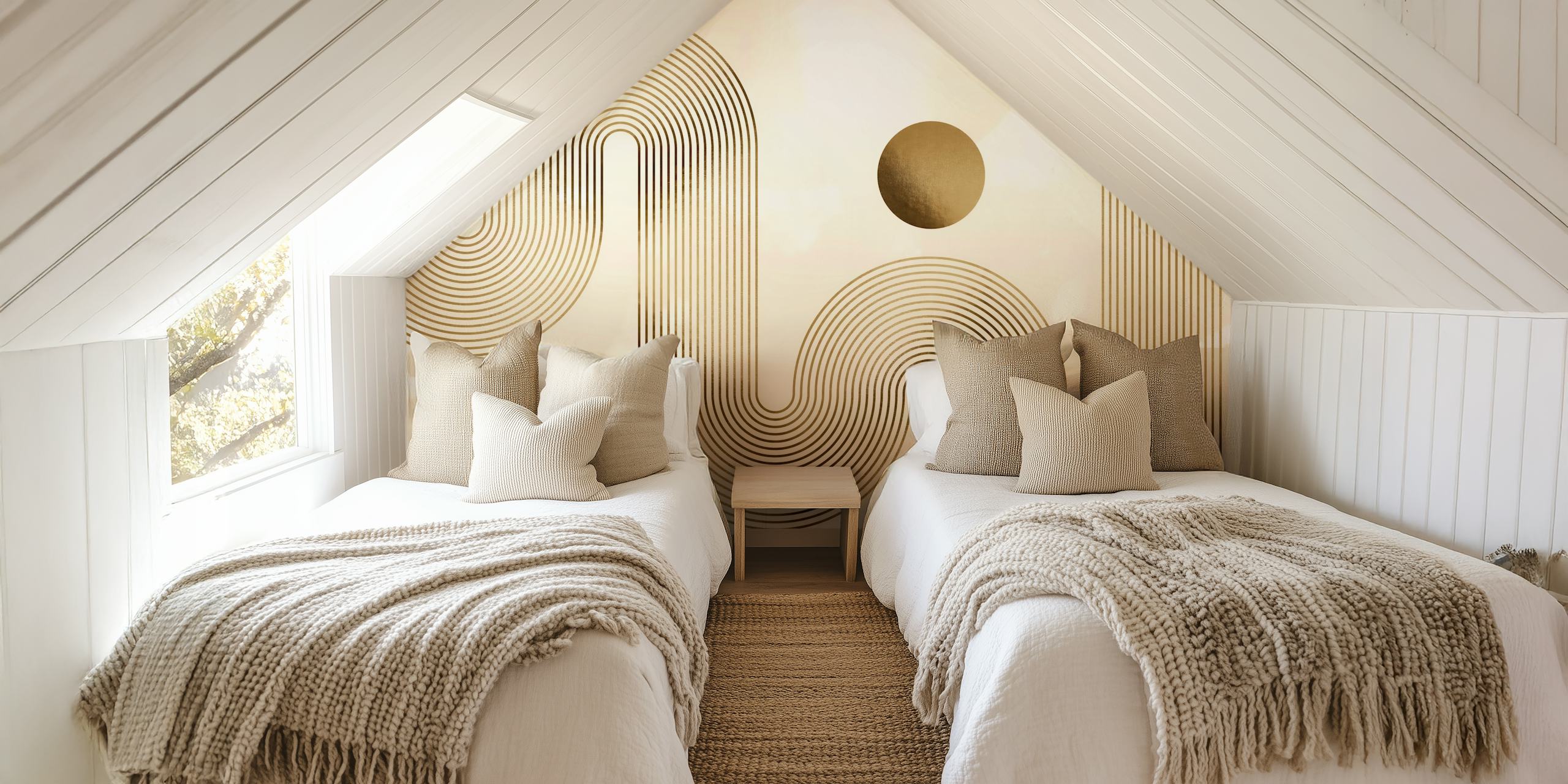 Curvy wave pattern in neutral colors with circular accents wallpaper