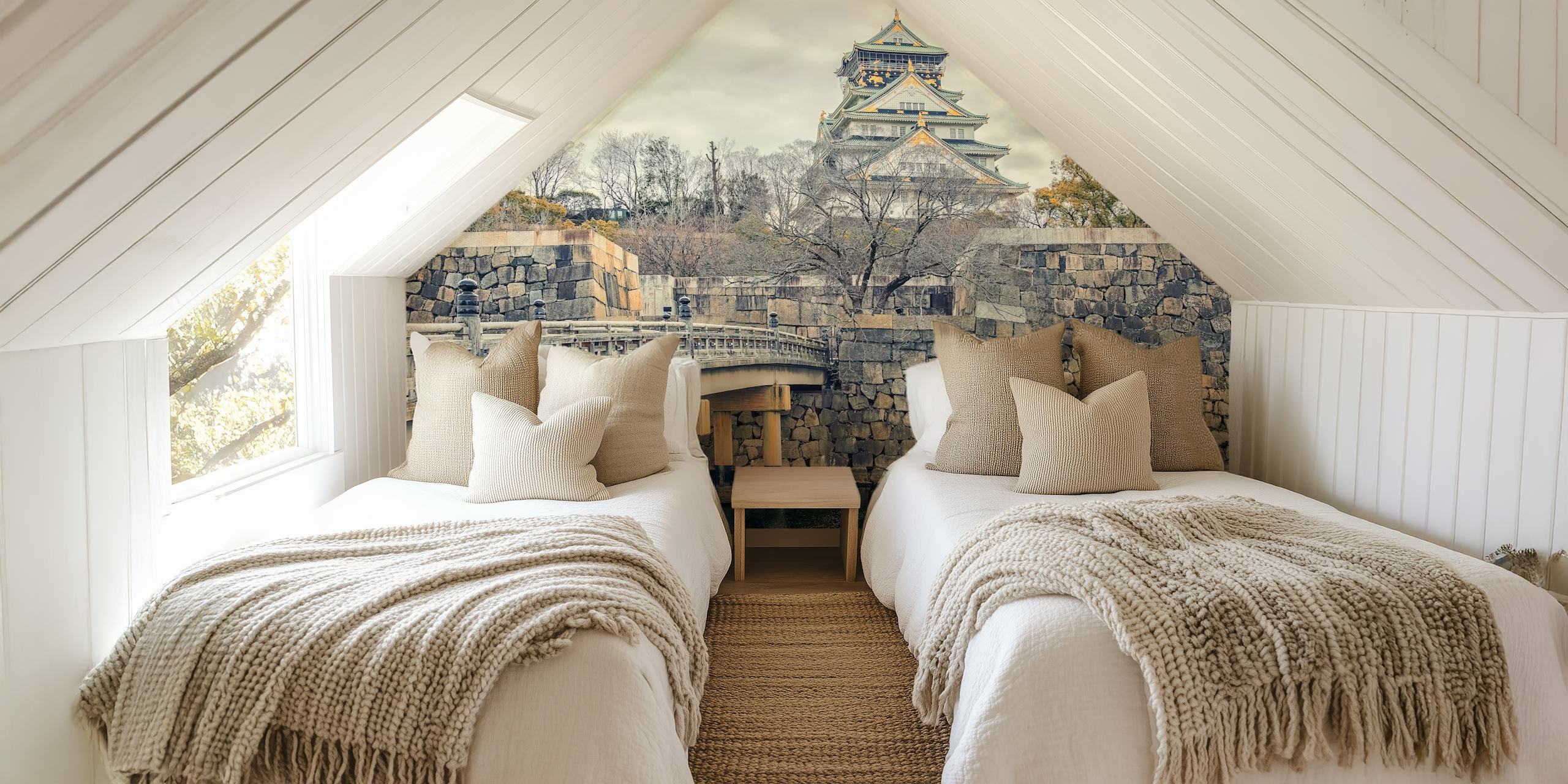 Osaka Castle wallpaper displayed in a room