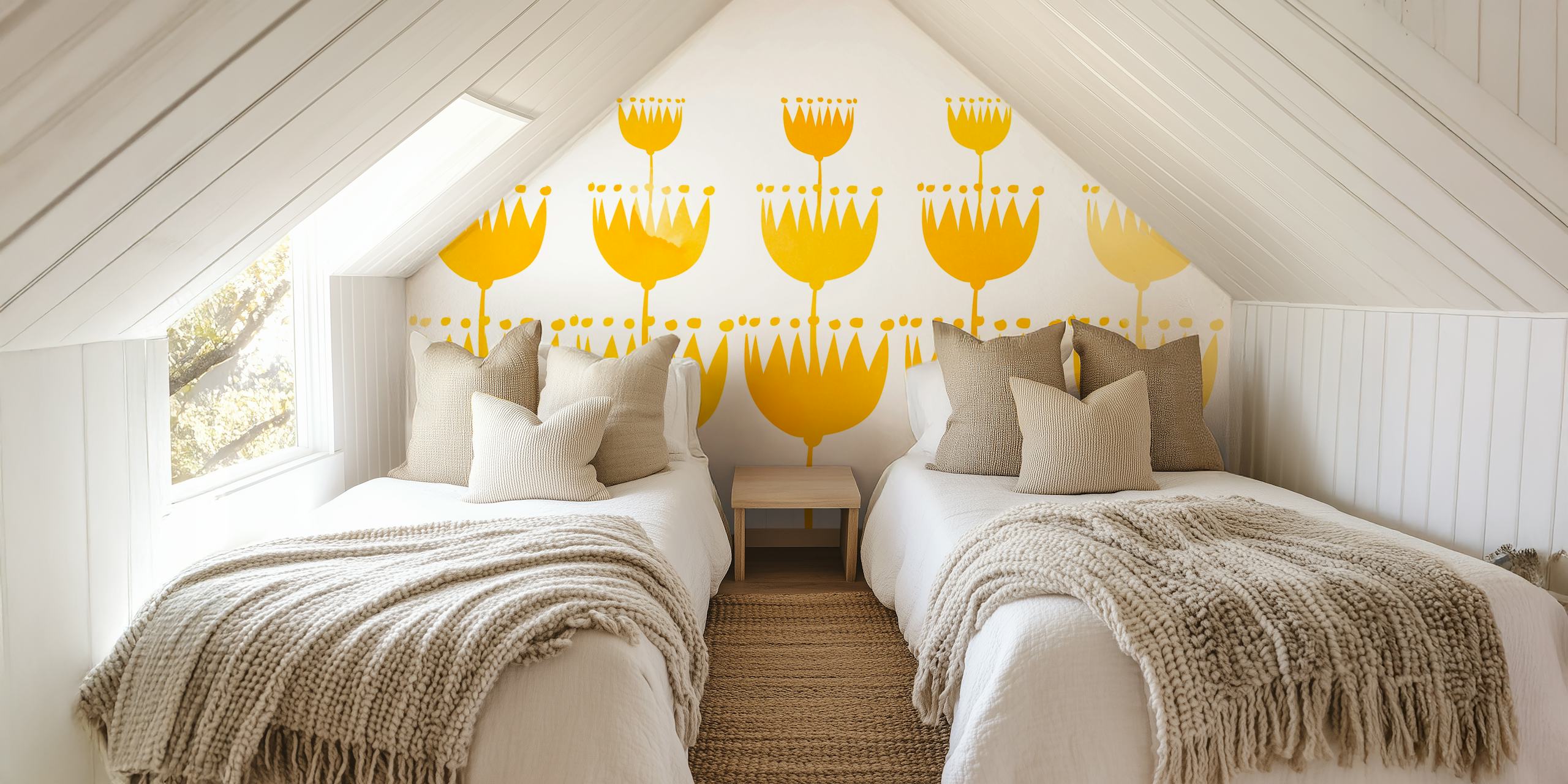 Fotomural con estampado de girasoles simplificado para una decoración de habitación luminosa y alegre.