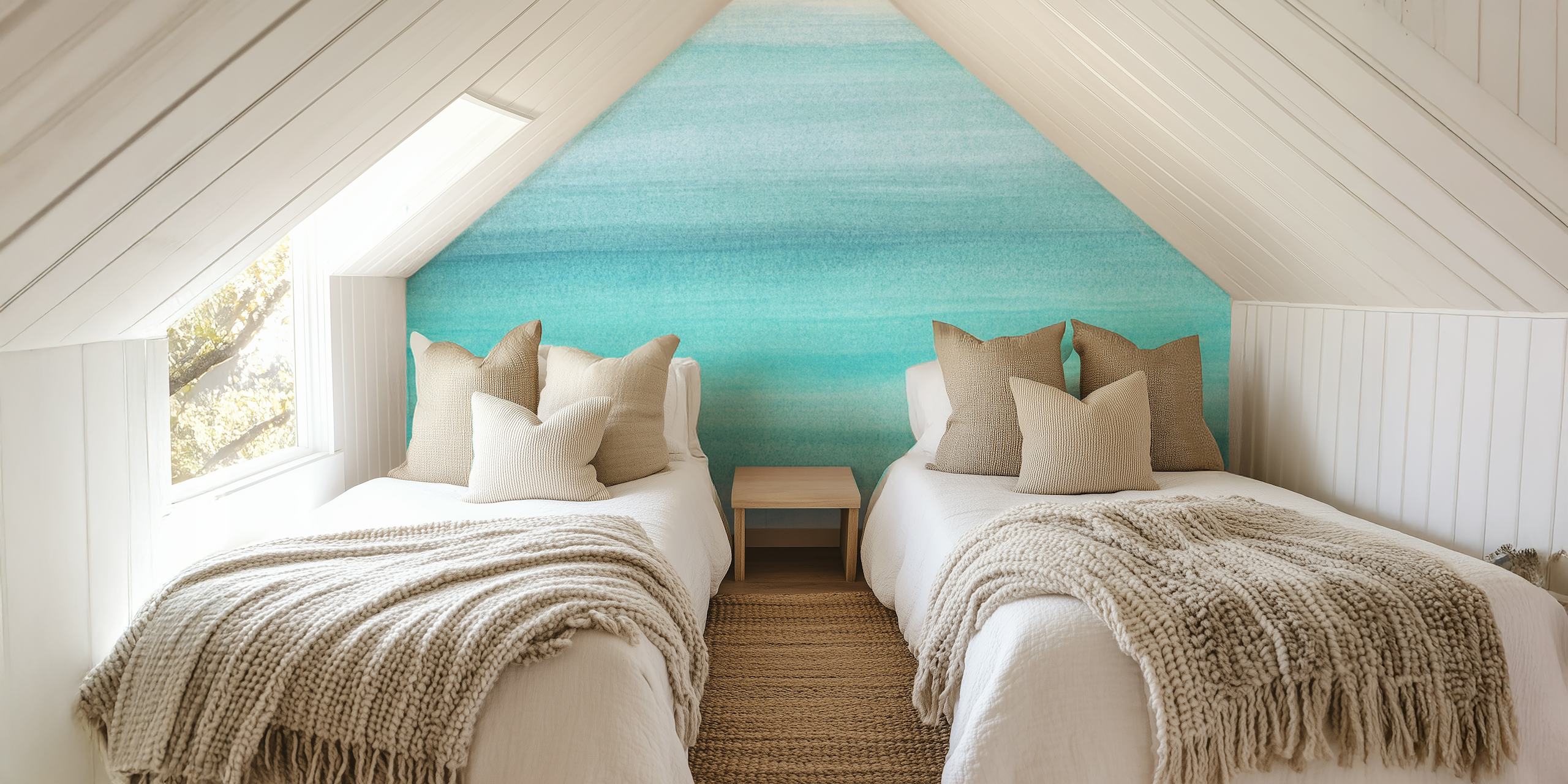 Aqua Blue Watercolor Dream 1 τοίχο με ήρεμους μπλε τόνους και απαλό μοτίβο ροής