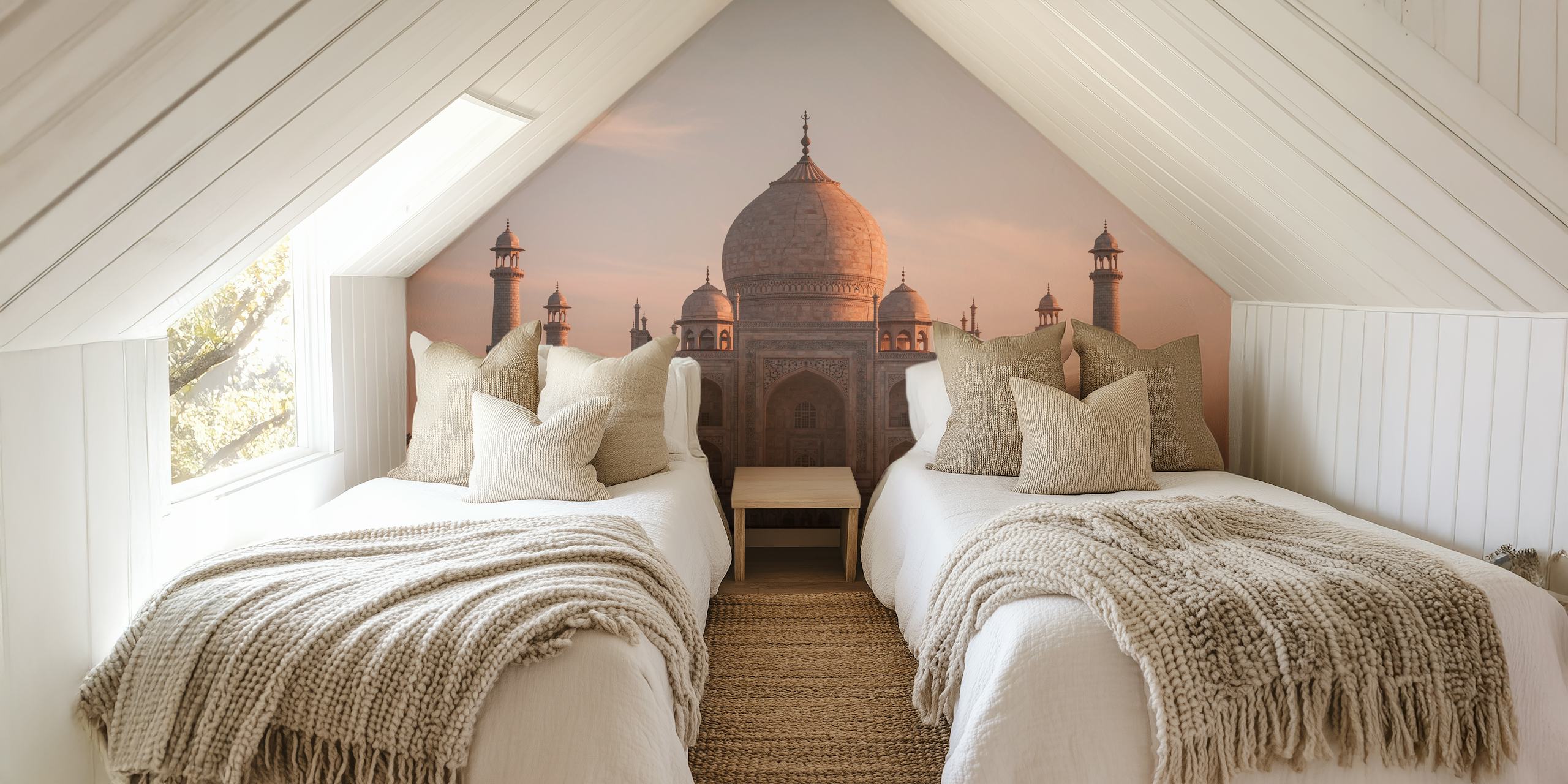 Taj Mahal architectural landmark in soft tones wallpaper